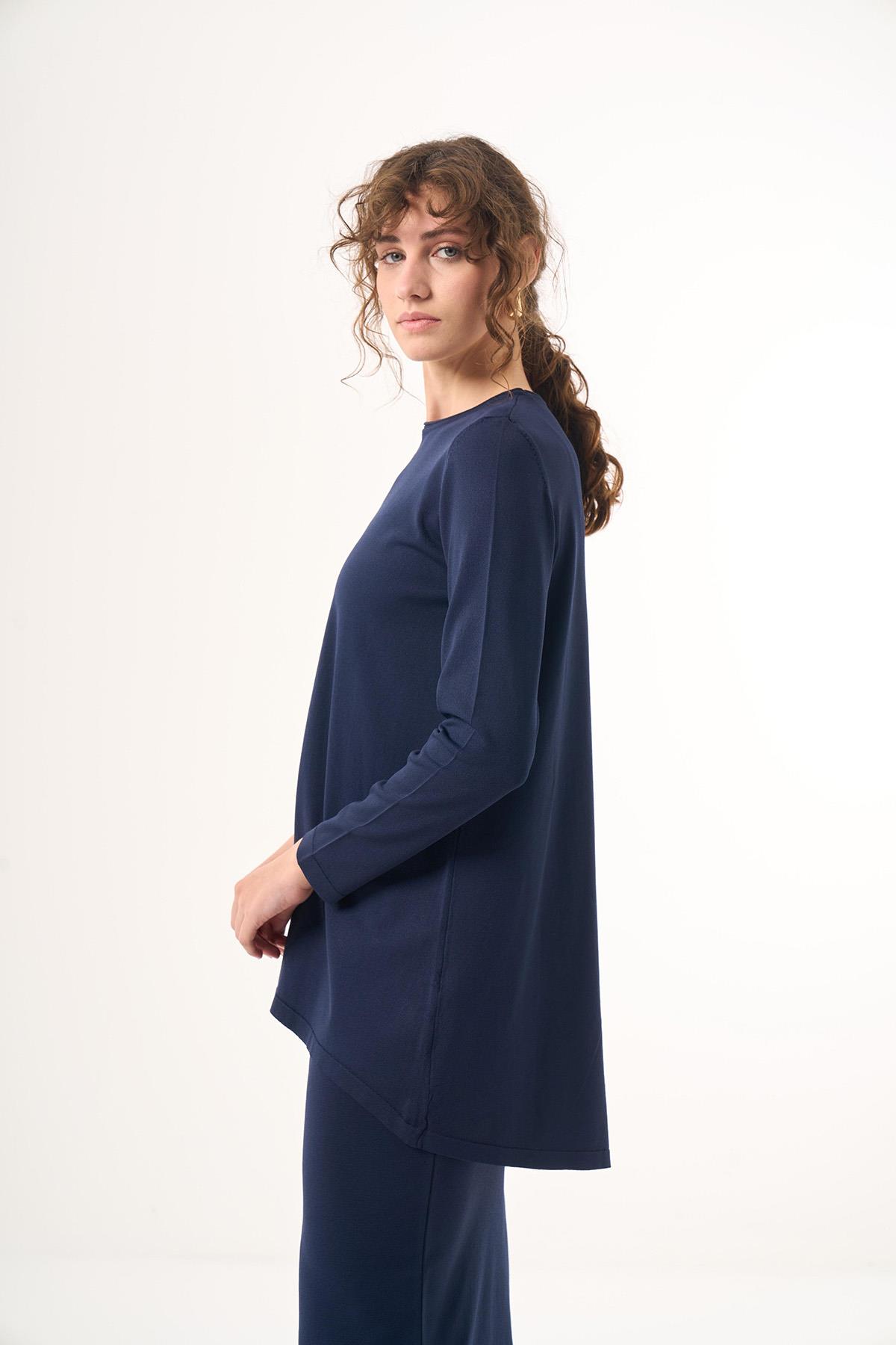 Nuss Merserize Triko Oval Kesim Etekli Takım 029 Lacivert