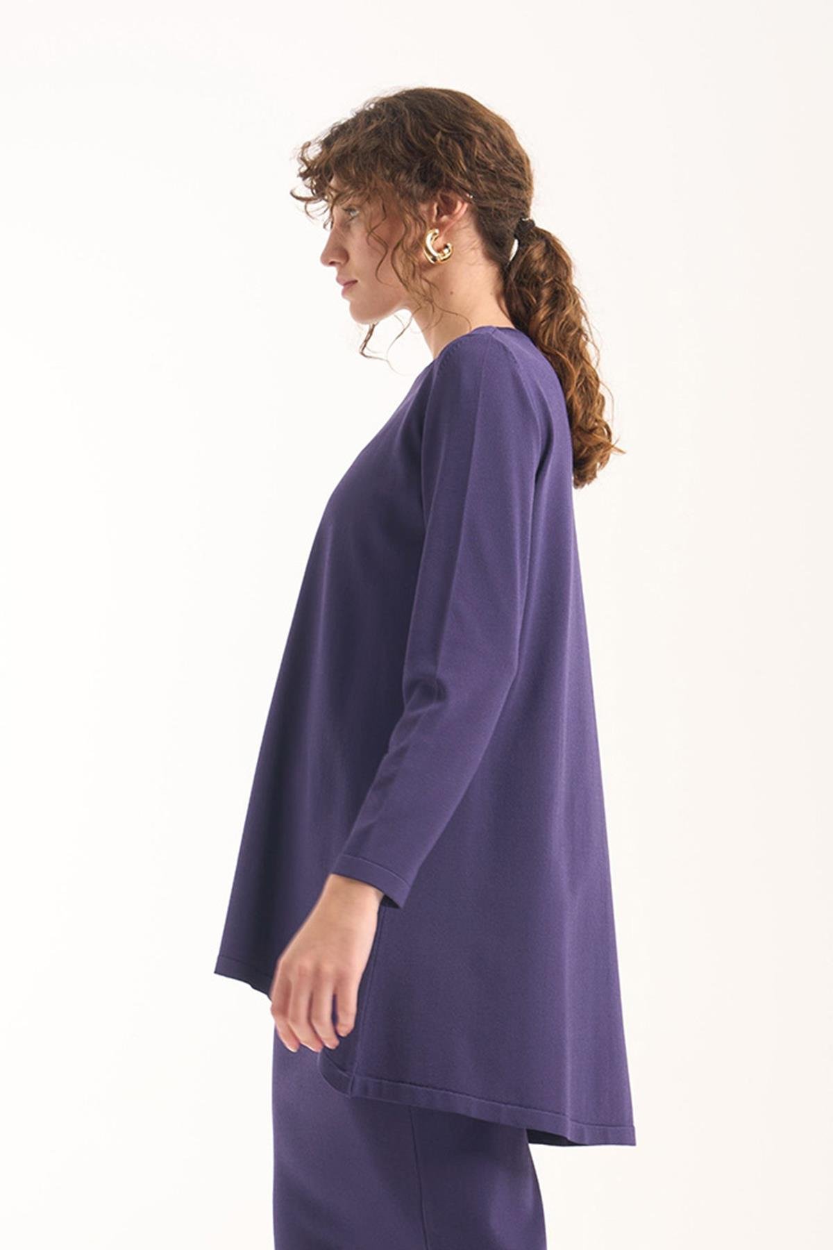 Nuss Merserize Triko Oval Kesim Tunik 029 Lila