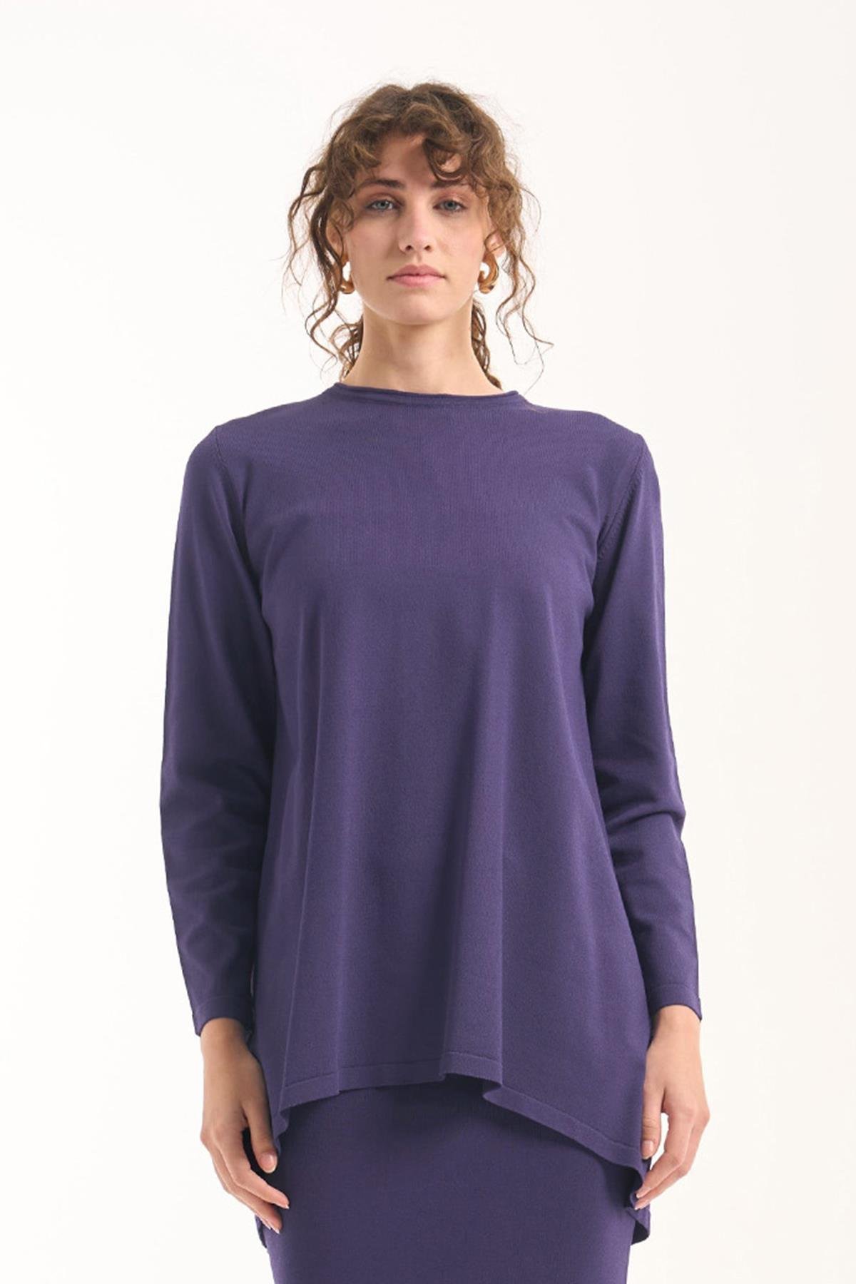 Nuss Merserize Triko Oval Kesim Tunik 029 Lila