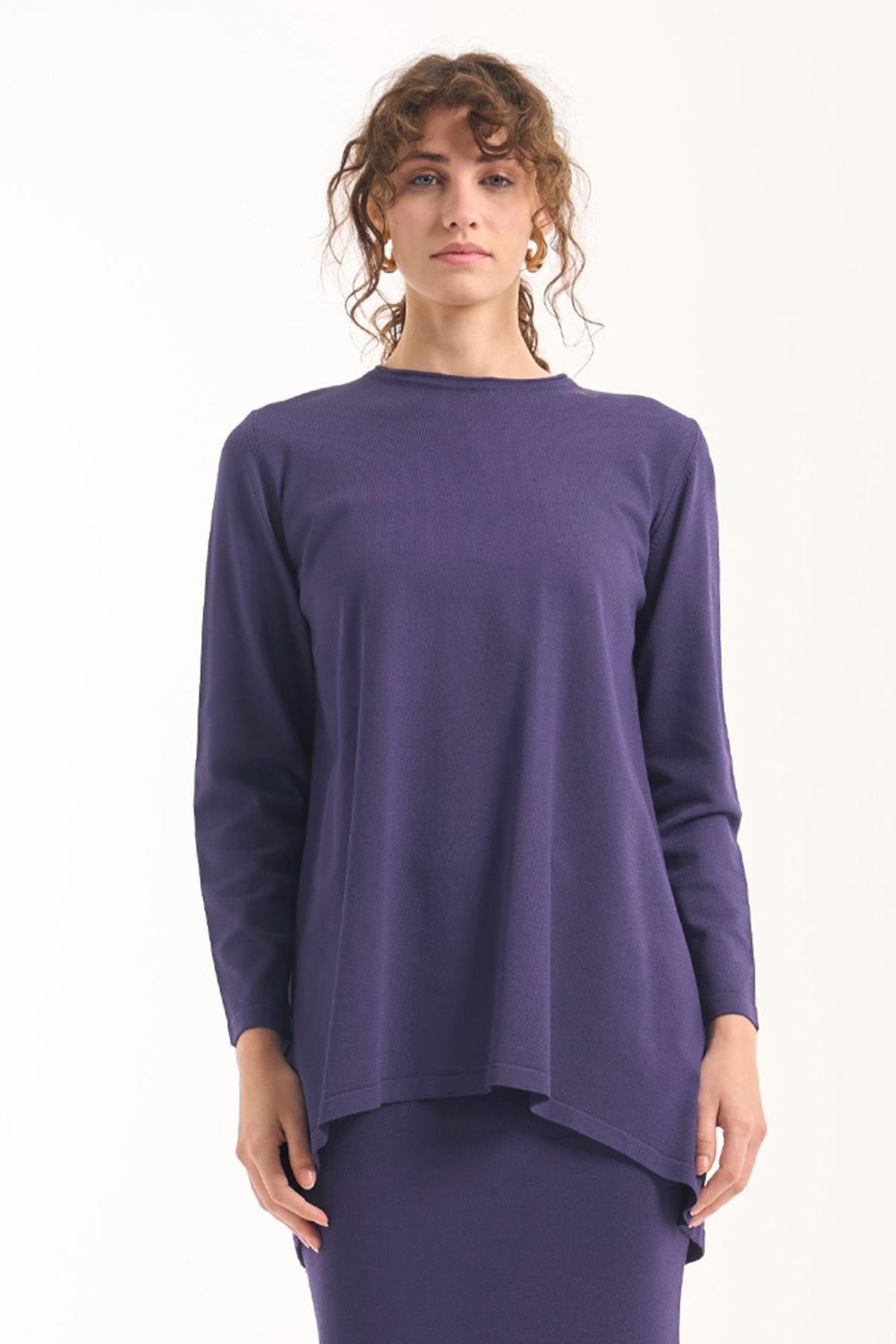 Nuss Merserize Triko Oval Kesim Tunik 029 Lila