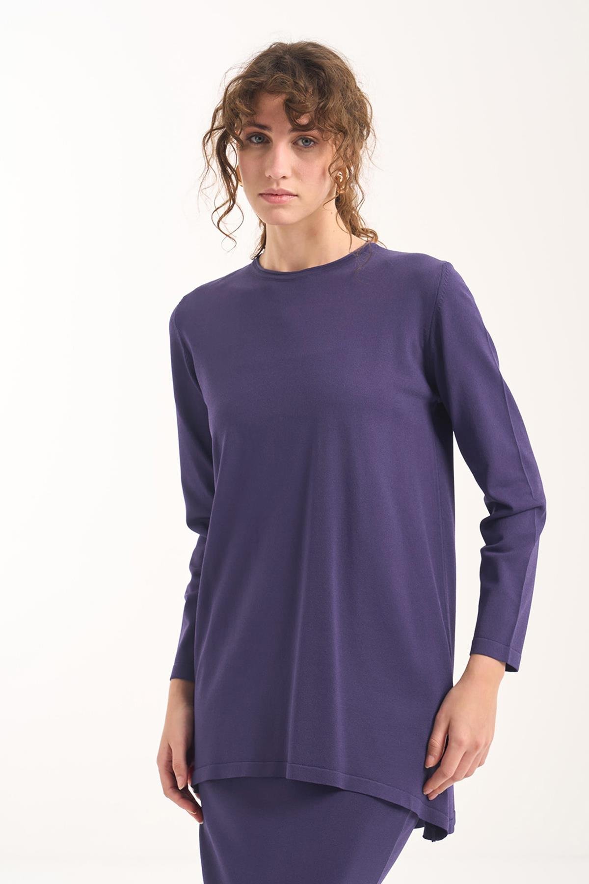 Nuss Merserize Triko Oval Kesim Tunik 029 Lila