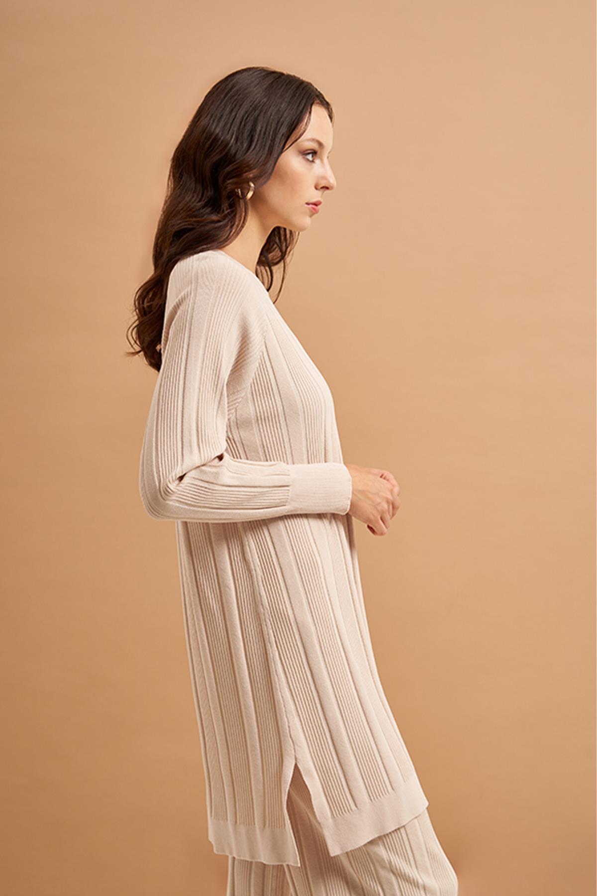 Nuss Merserize Triko Pantolonlu Takım NS-610TKM Bej