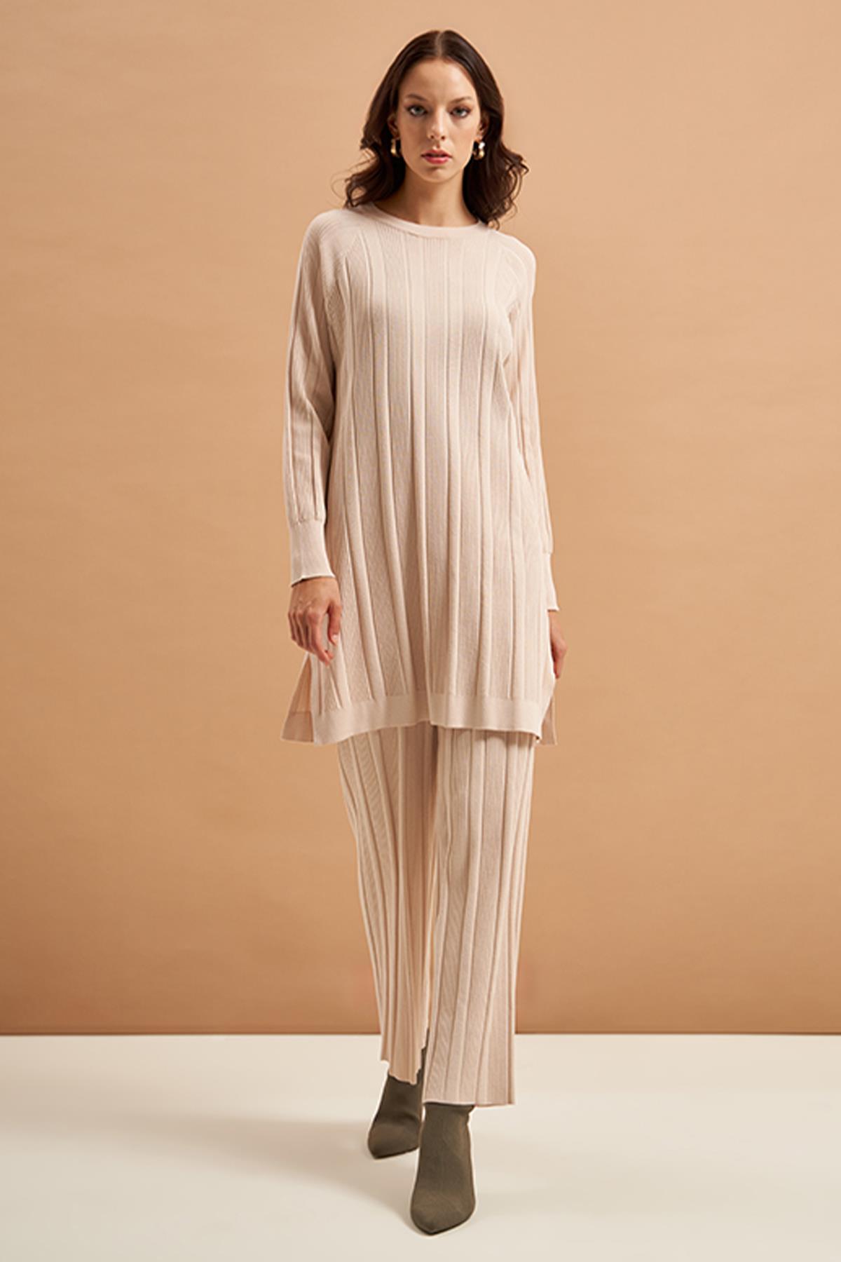 Nuss Merserize Triko Pantolonlu Takım NS-610TKM Bej