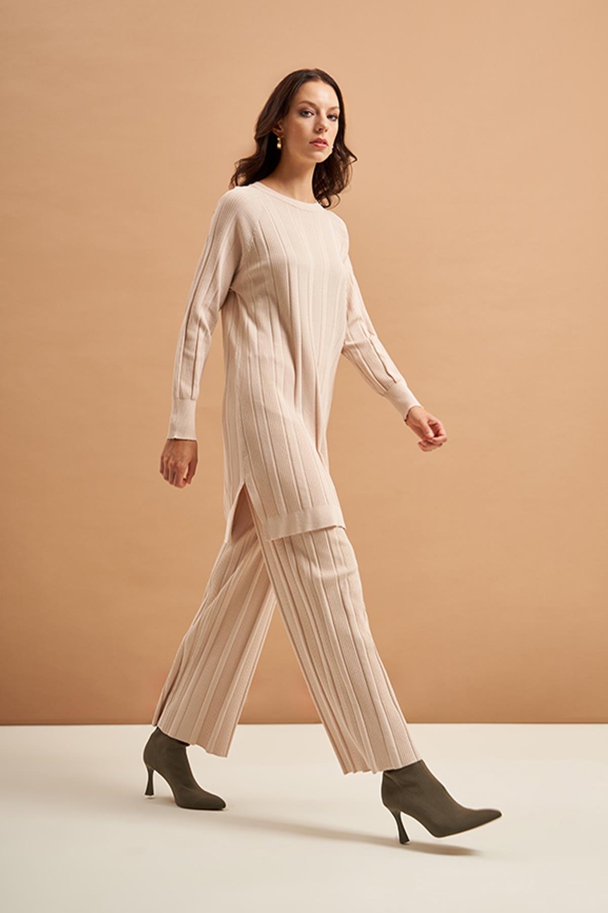 Nuss Merserize Triko Pantolonlu Takım NS-610TKM Bej