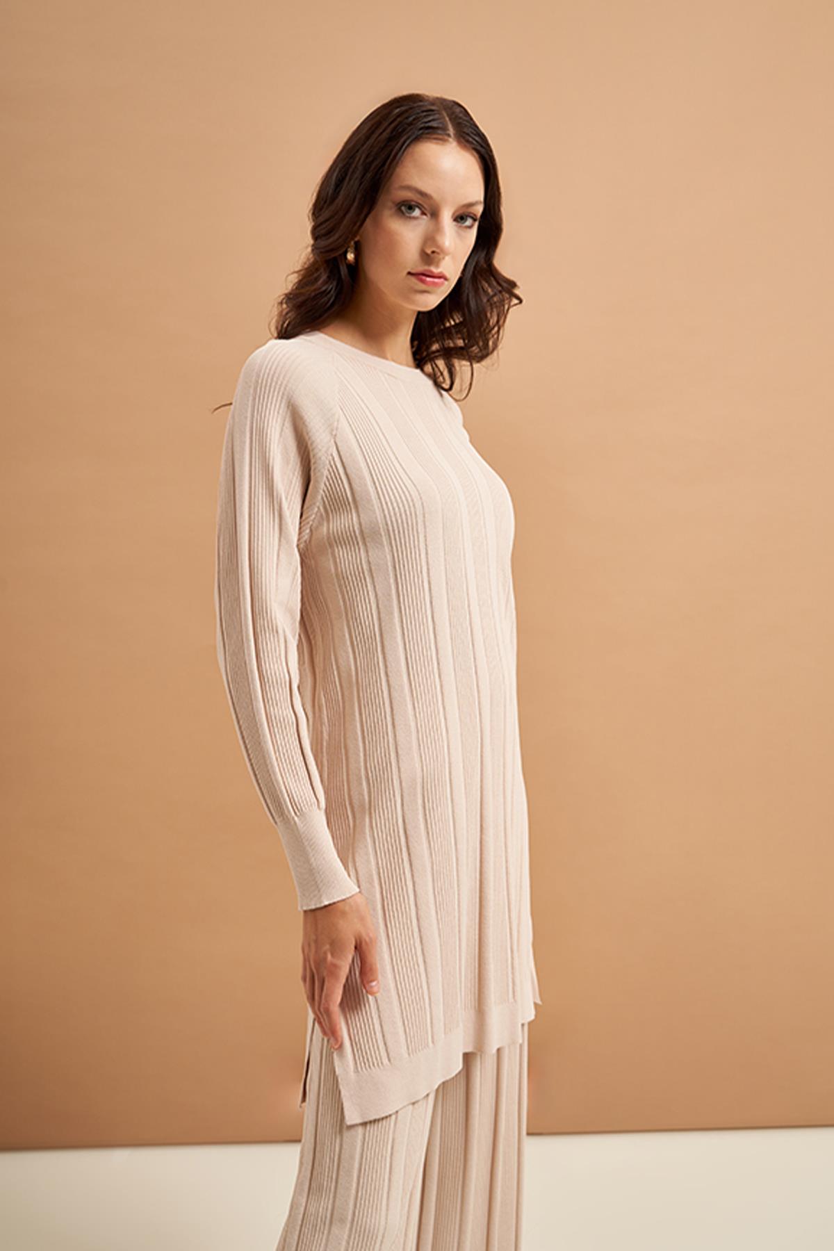 Nuss Merserize Triko Pantolonlu Takım NS-610TKM Bej