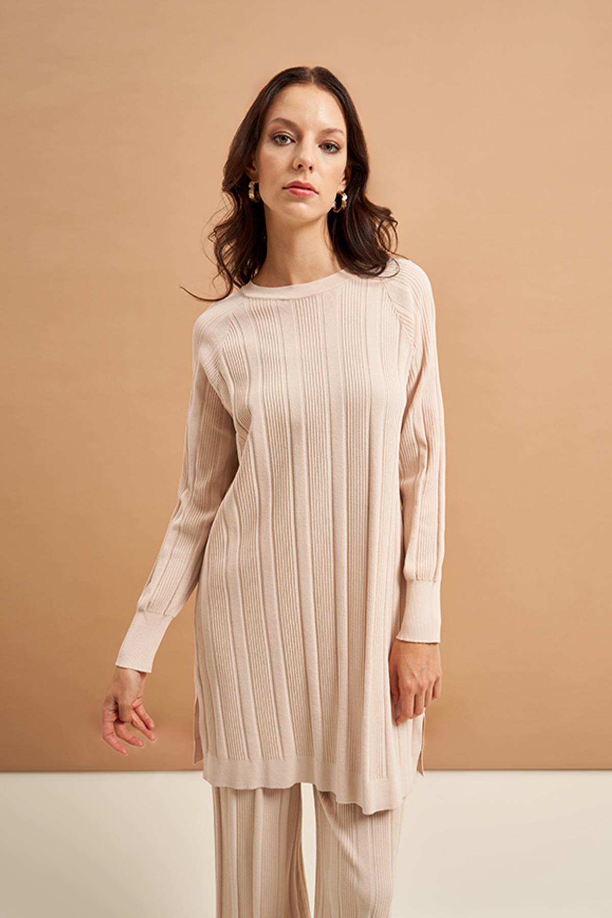 Nuss Merserize Triko Pantolonlu Takım NS-610TKM Bej