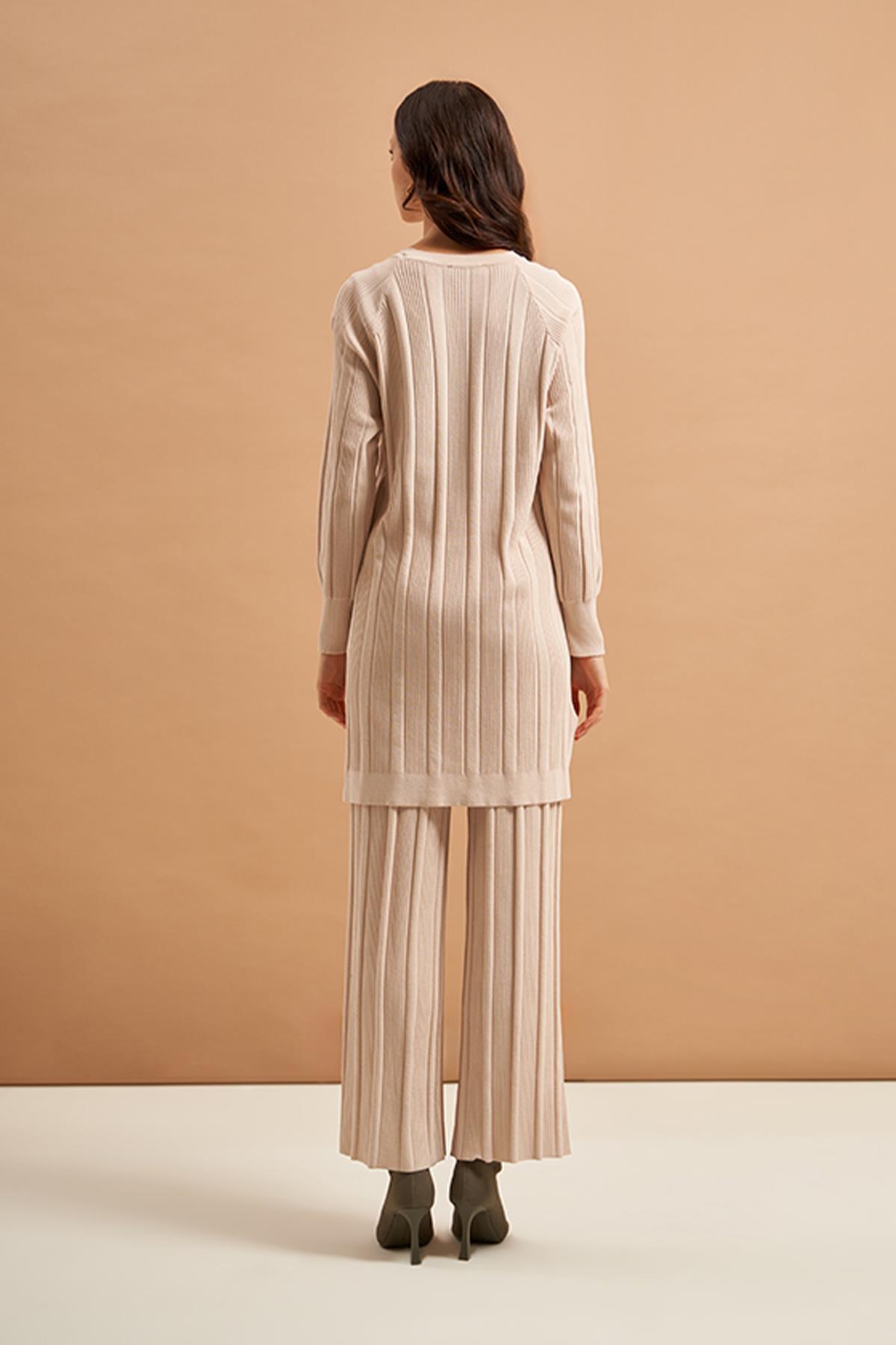 Nuss Merserize Triko Pantolonlu Takım NS-610TKM Bej