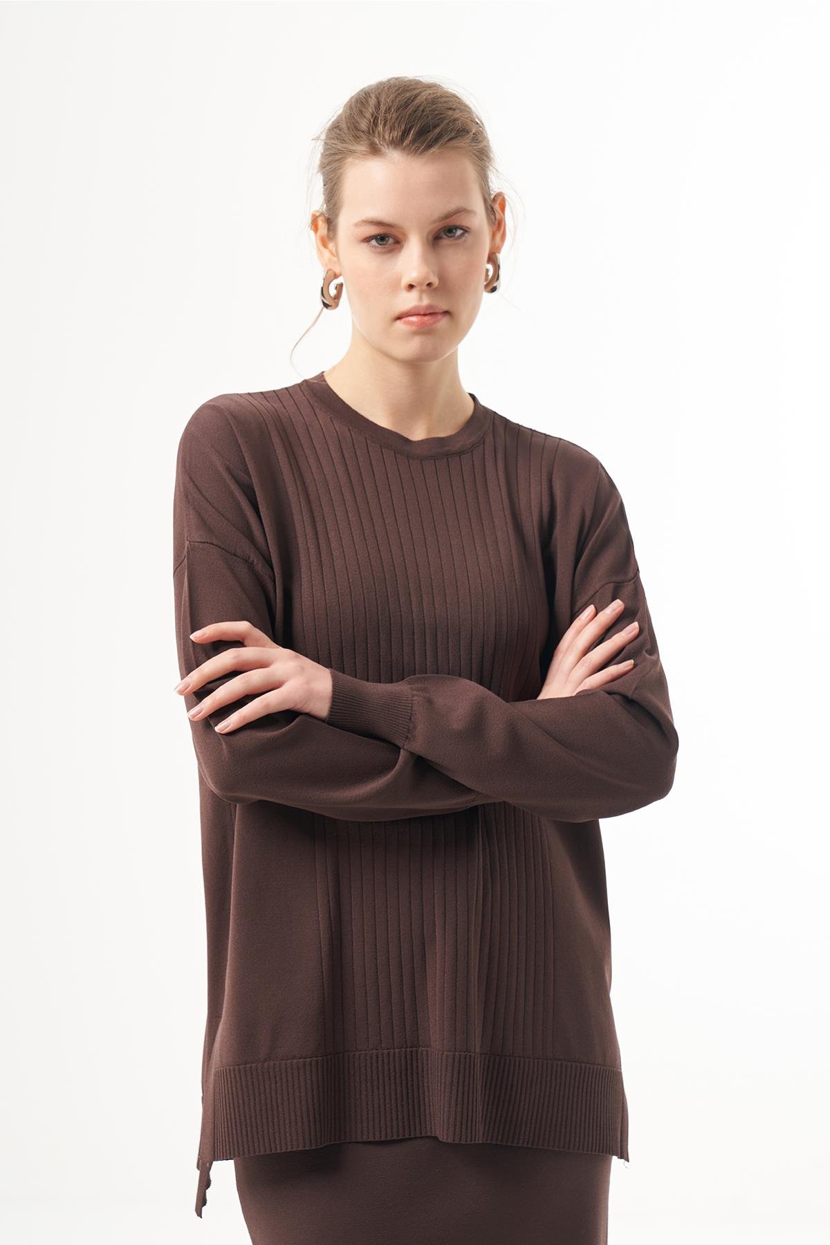 Nuss Merserize Tunik Bluz 1303 Kahve