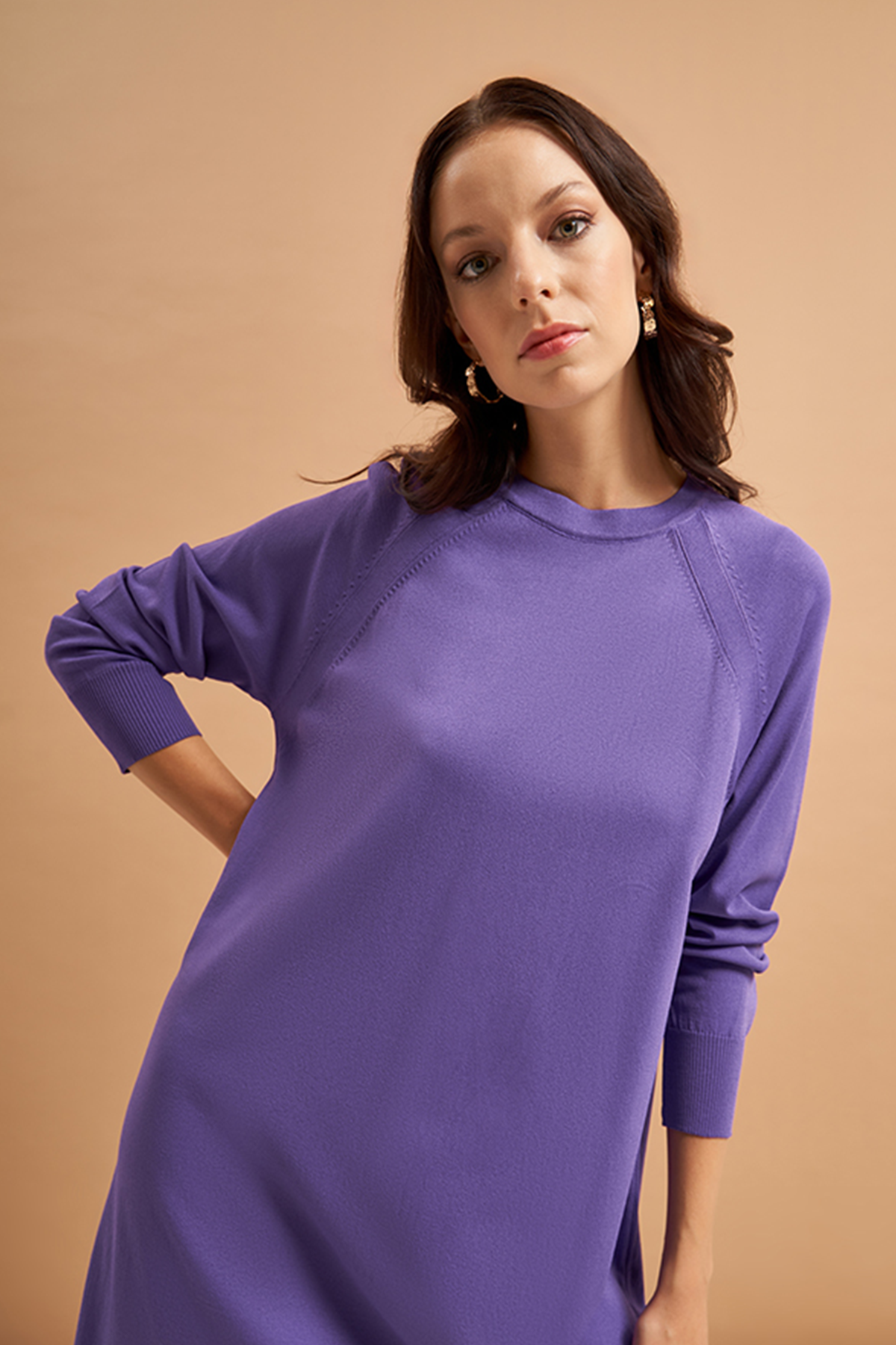Nuss Merserize Tunik Detaylı Triko  Pantolonlu Takım NS-23K-601TKM Mor