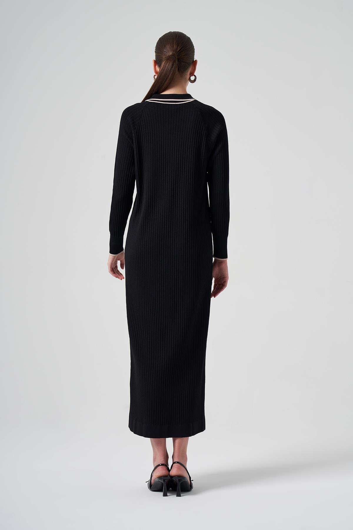 Nuss Merserize Yaka Detay Elbise 1410 Siyah