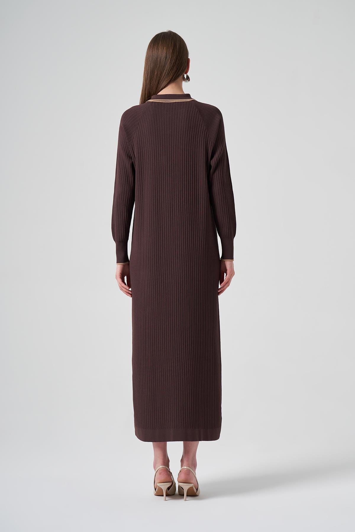 Nuss Merserize Yaka Detay Elbise 1410 Kahve