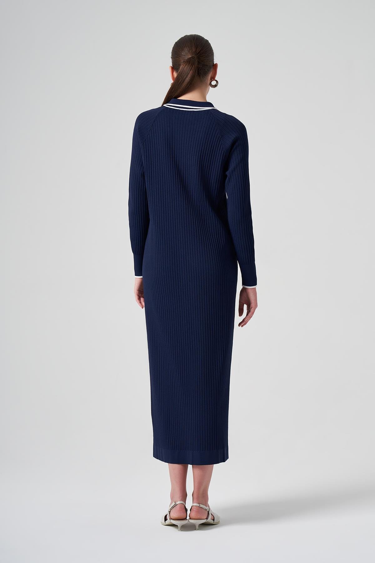 Nuss Merserize Yaka Detay Elbise 1410 Lacivert