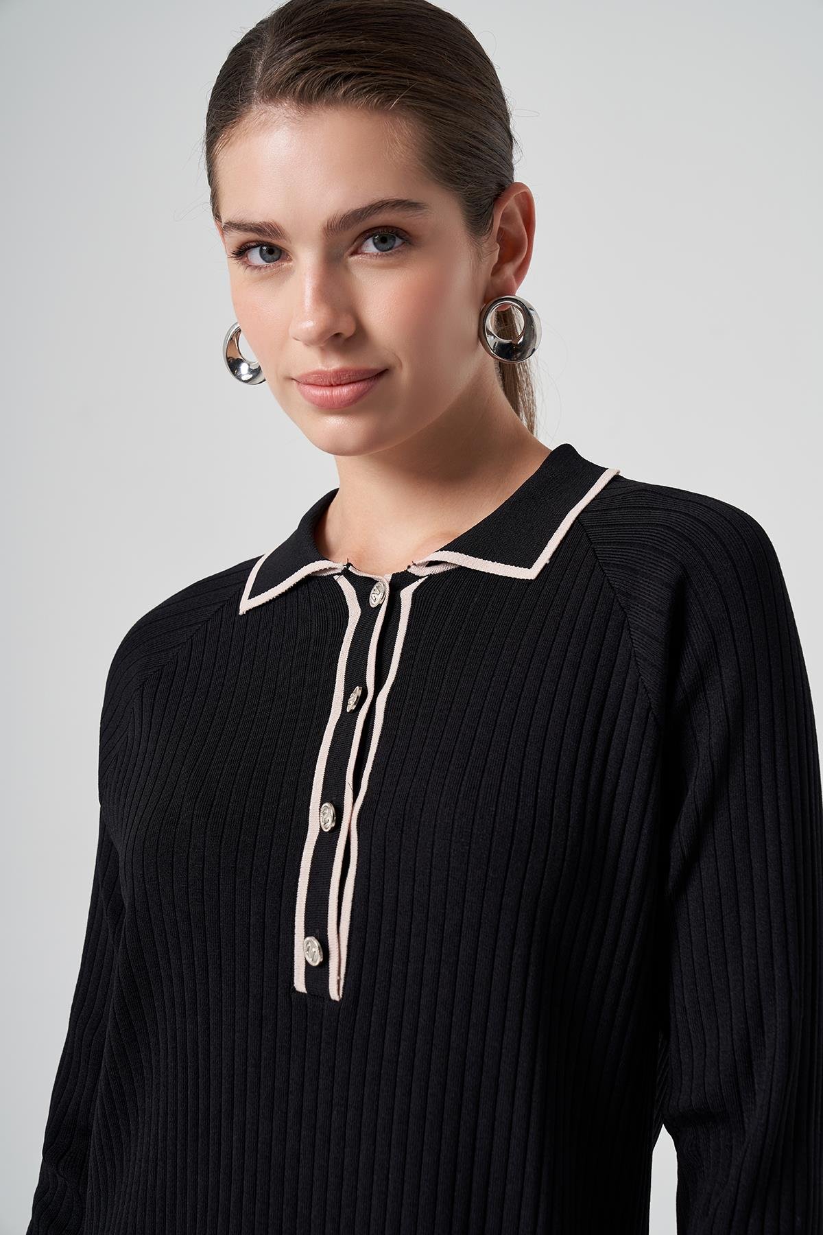 Nuss Merserize Yaka Detay Elbise 1410 Siyah