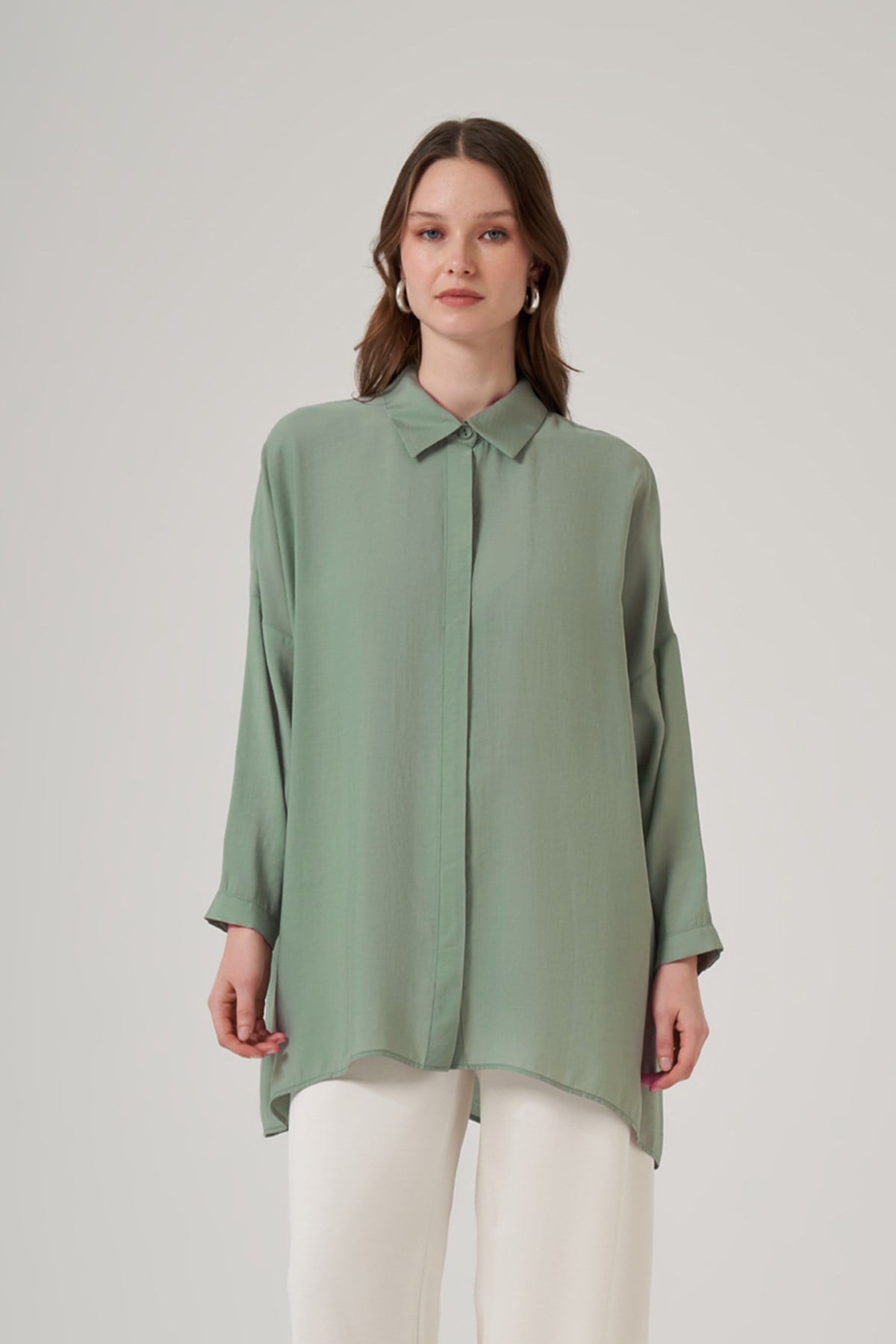 Nuss Oversize Basic Yazlık Gömlek 3001 Küf Yeşili