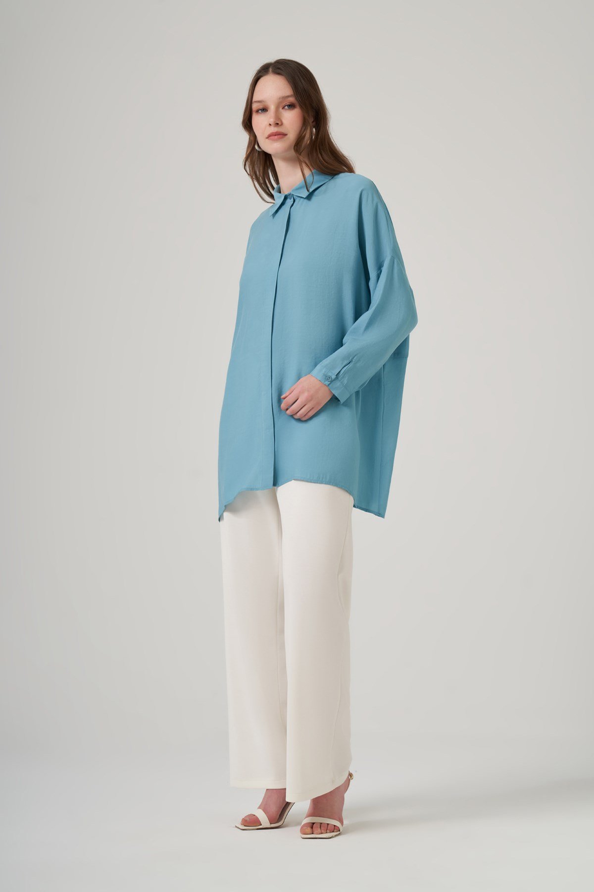 Nuss Oversize Basic Yazlık Gömlek 3001 Ross Mavi