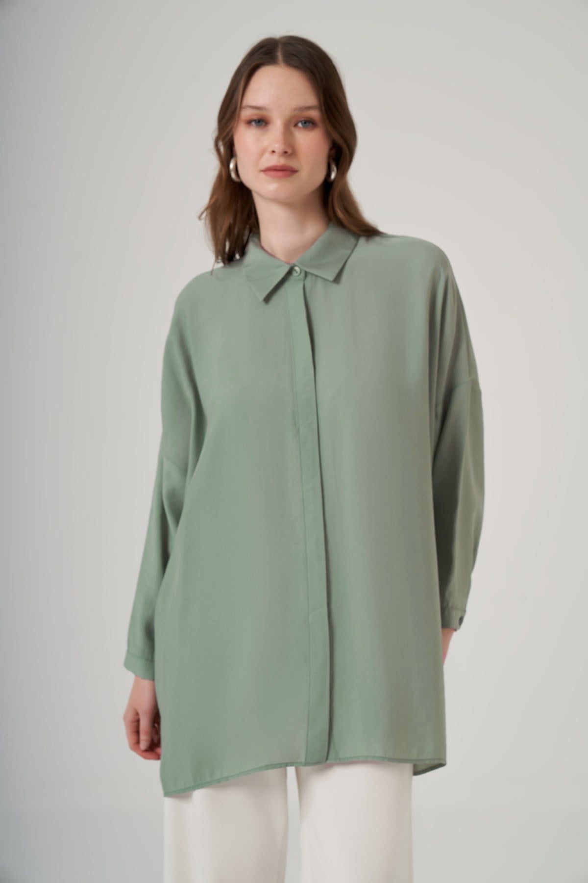 Nuss Oversize Basic Yazlık Gömlek 3001 Küf Yeşili