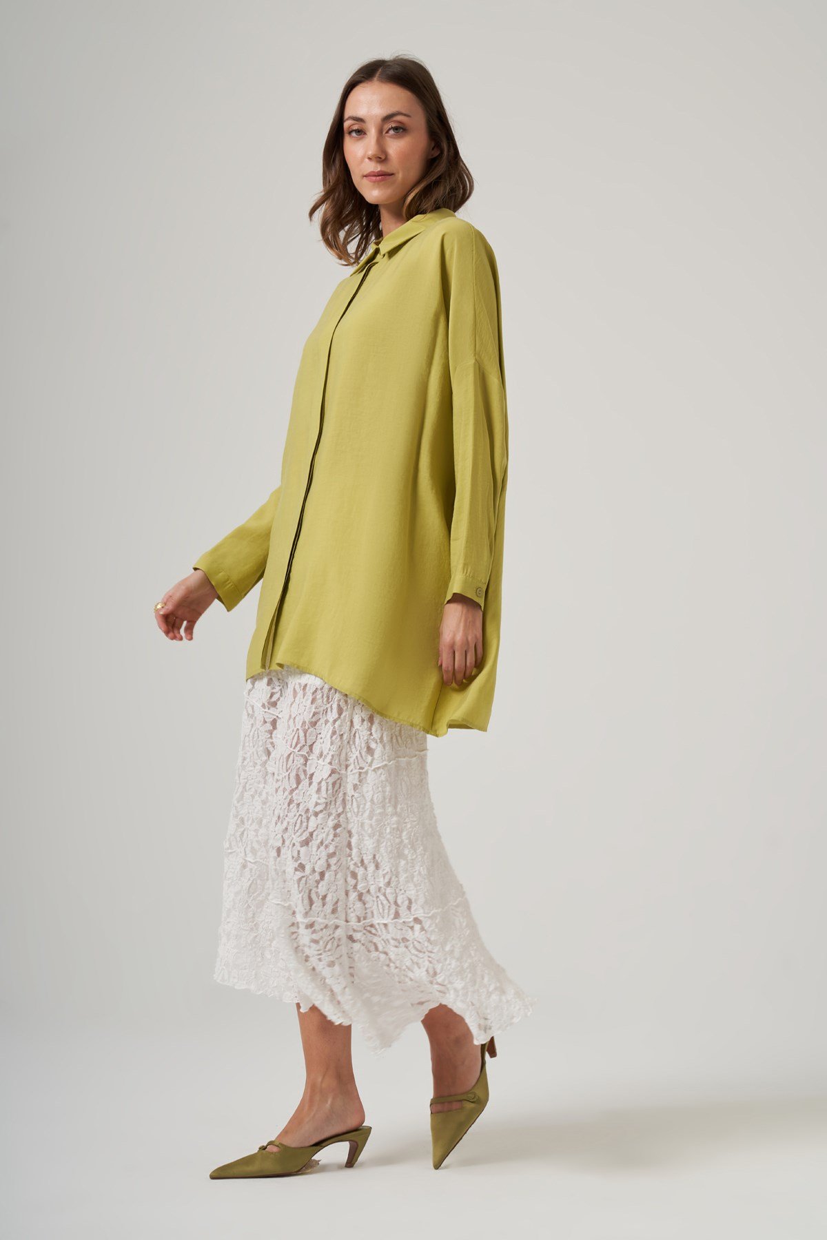 Nuss Oversize Basic Yazlık Gömlek 3001 Lime