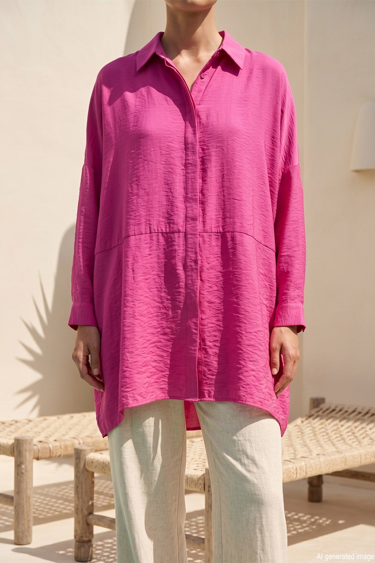 Nuss Oversize Basic Yazlık Gömlek 3001 Fuşya