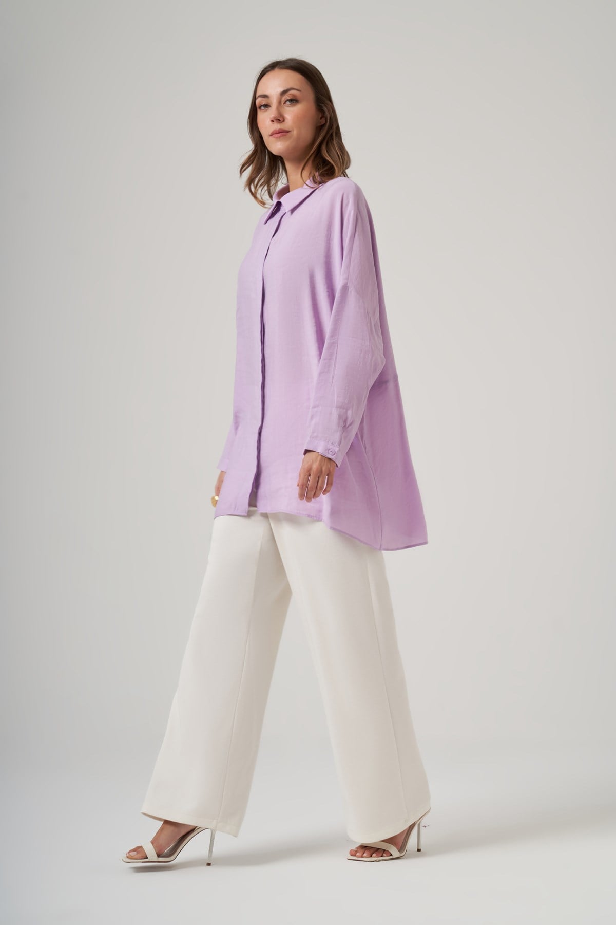 Nuss Oversize Basic Yazlık Gömlek 3001 Lila