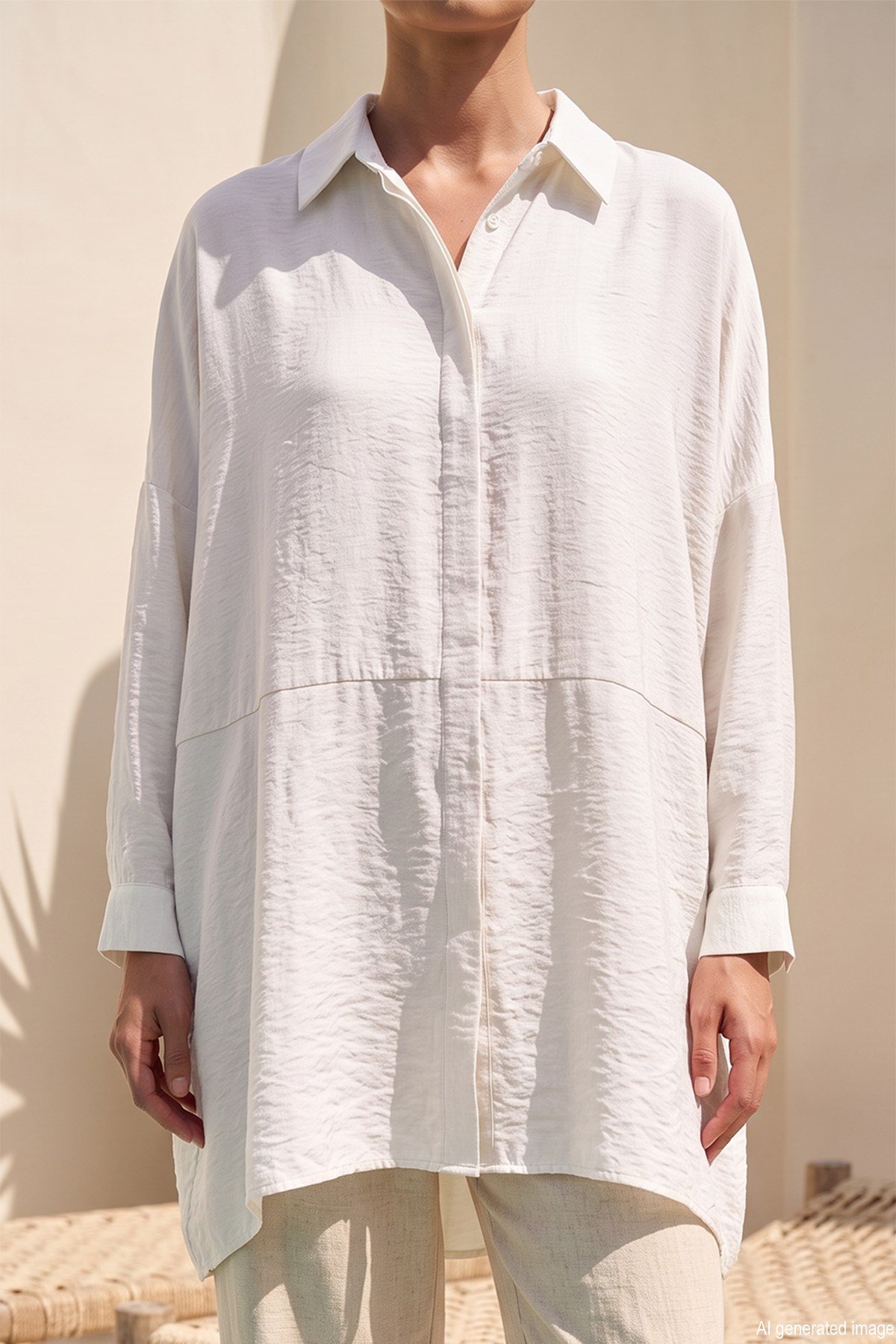 Nuss Oversize Basic Yazlık Gömlek 3001 Ekru