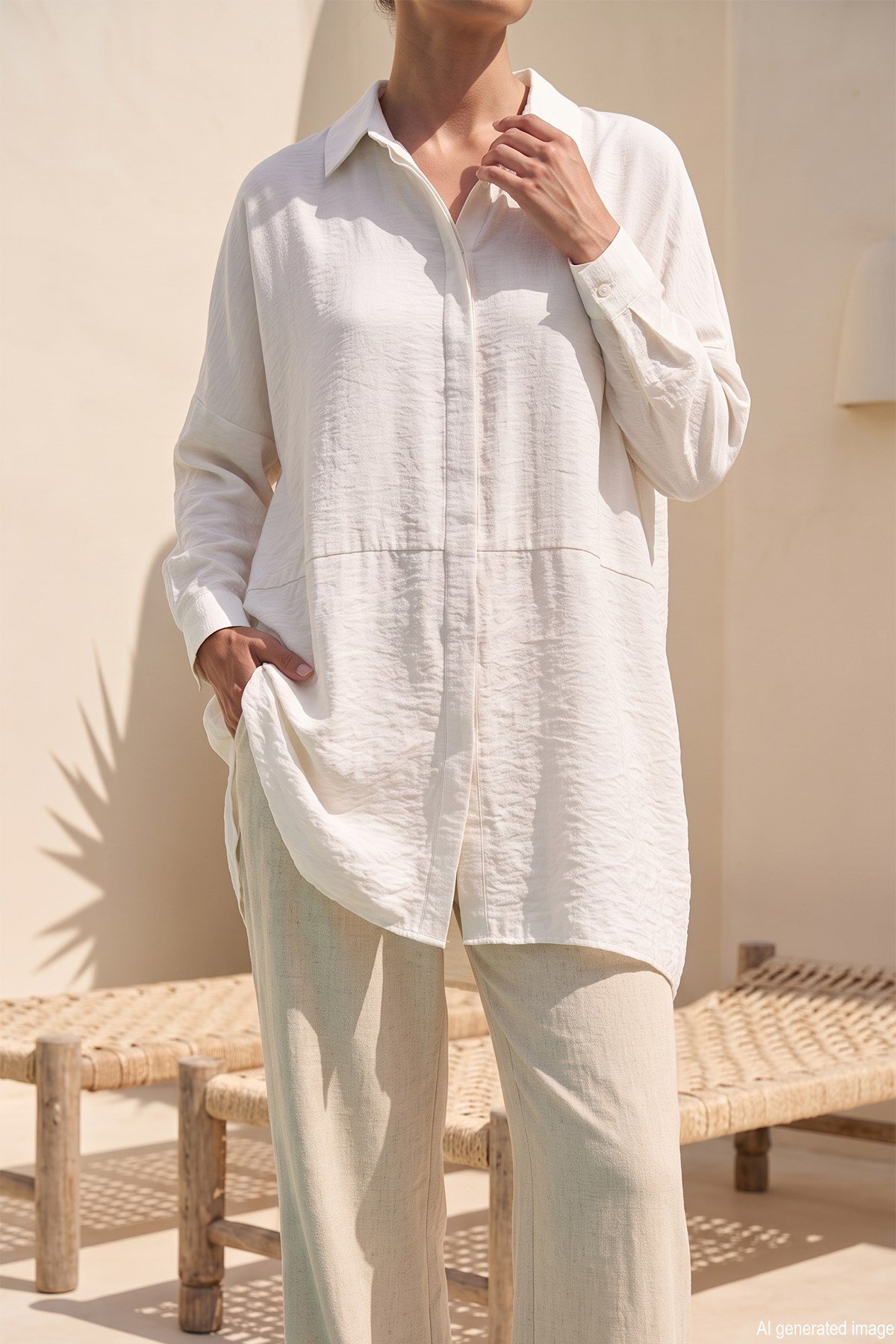 Nuss Oversize Basic Yazlık Gömlek 3001 Ekru