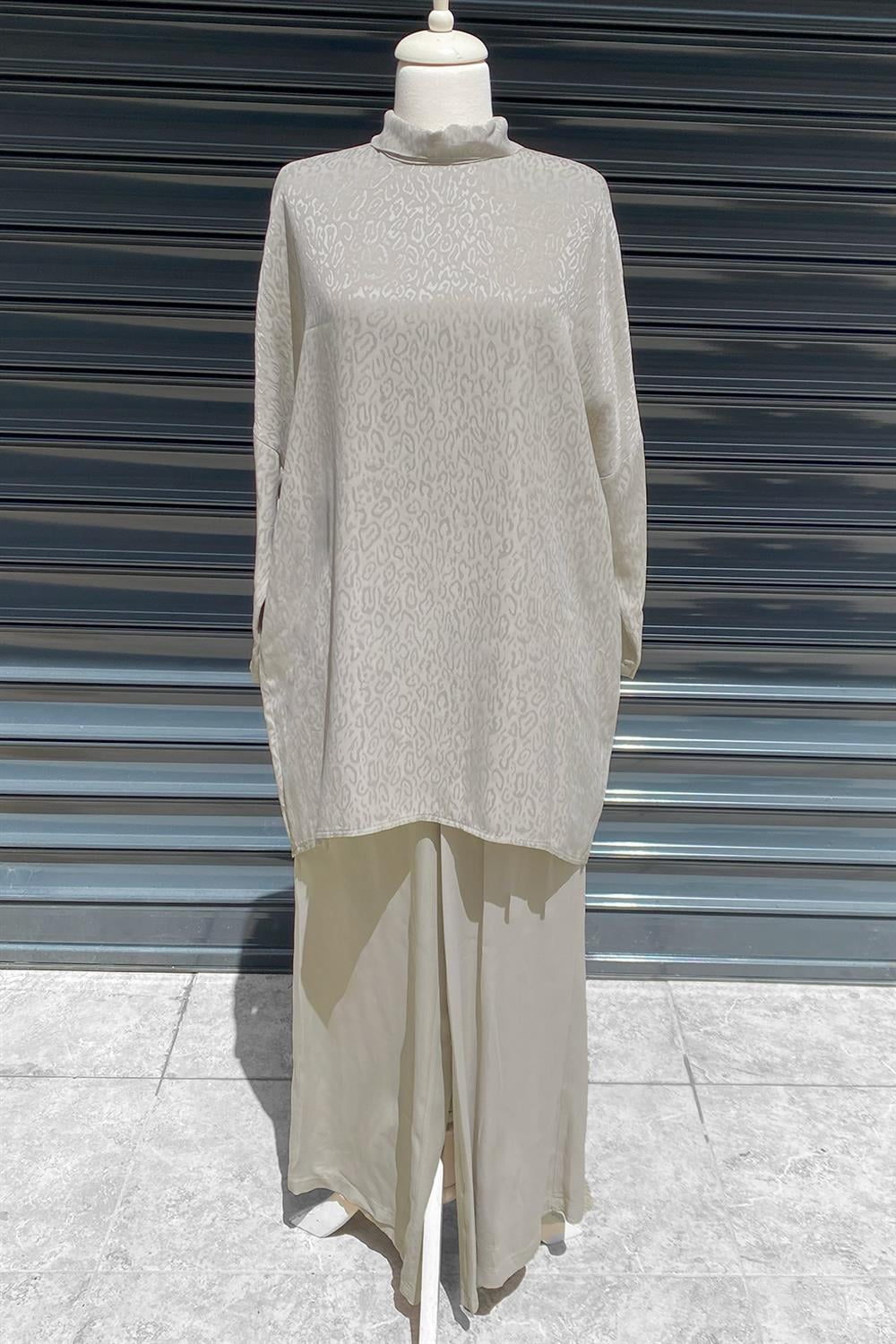 Nuss Pantolonlu Leopar Detaylı Takım 5005 Taş Rengi