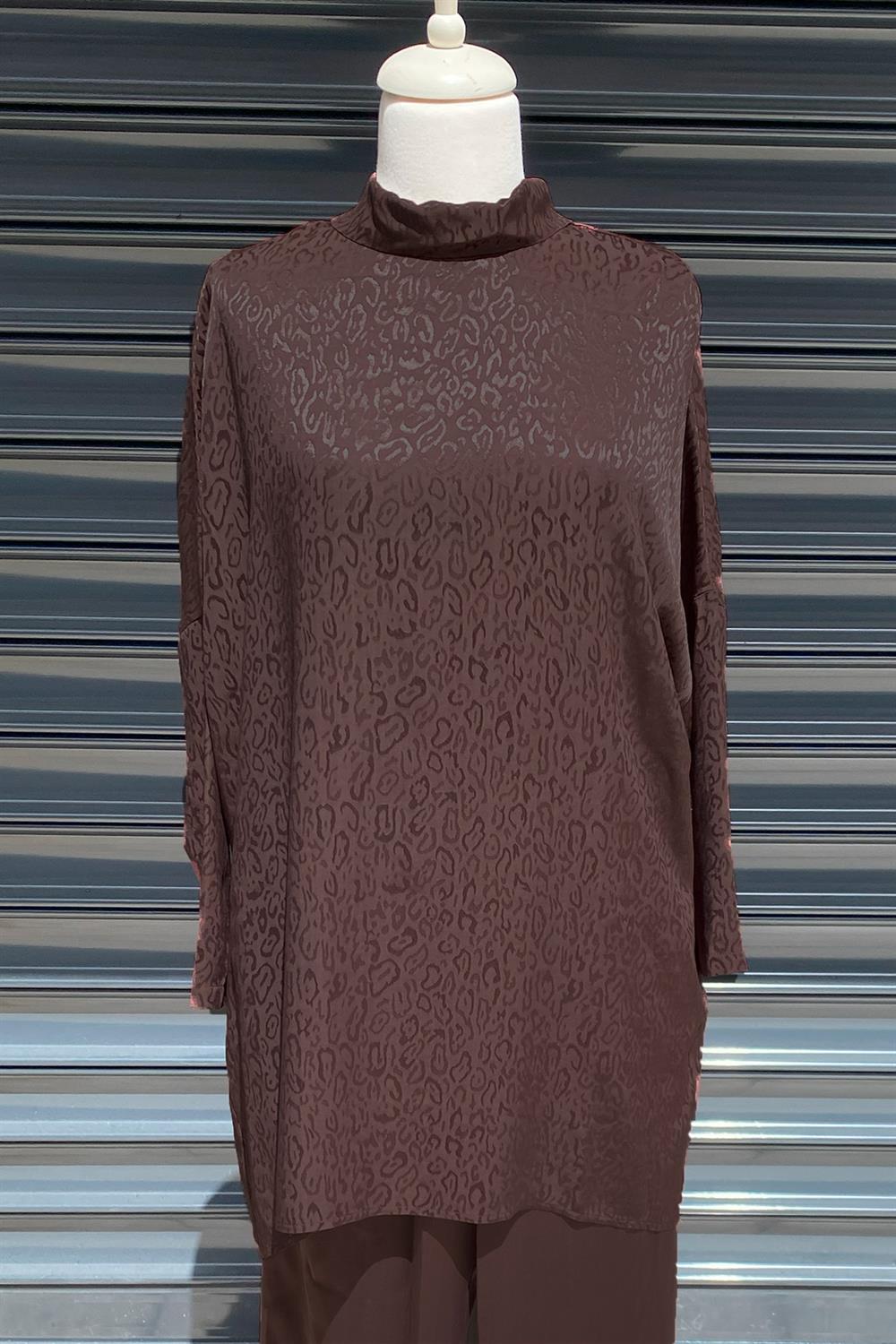 Nuss Pantolonlu Leopar Detaylı Takım 5005 Kahverengi
