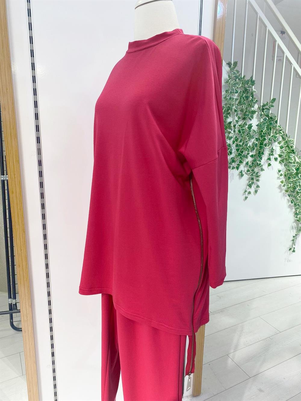 Nuss Pantolonlu Takım Fermuar Detaylı 1009 Fuşya