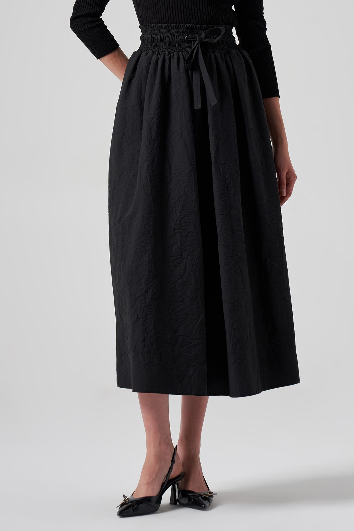 Nuss Paraşüt Beli Lastikli Etek 8004 Siyah