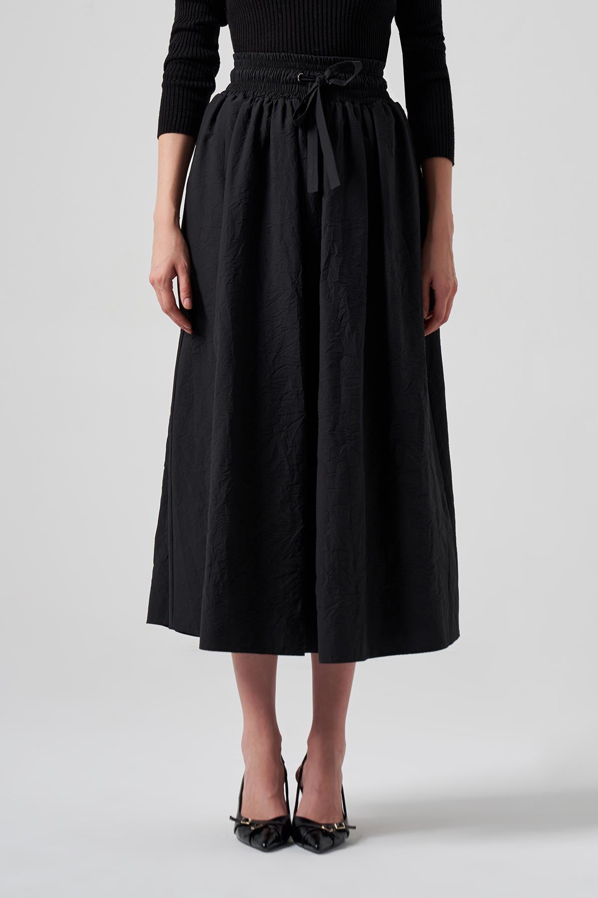 Nuss Paraşüt Beli Lastikli Etek 8004 Siyah