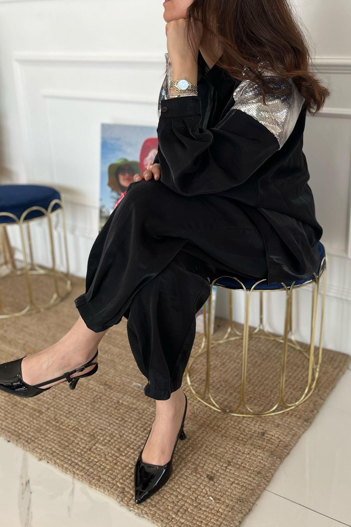 Nuss Payet Detay Pantolonlu Takım 1032 Siyah 