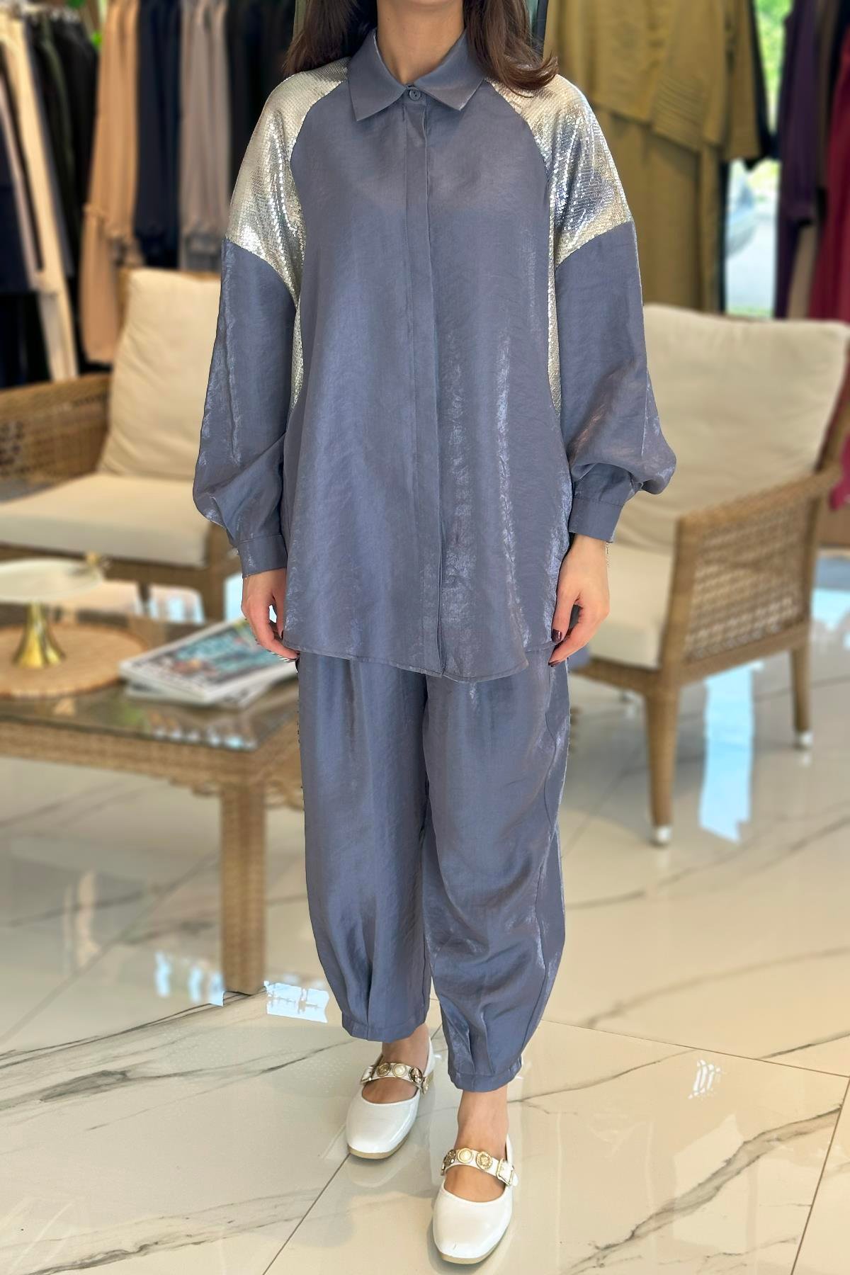 Nuss Payet Detay Pantolonlu Takım 1032 İndigo