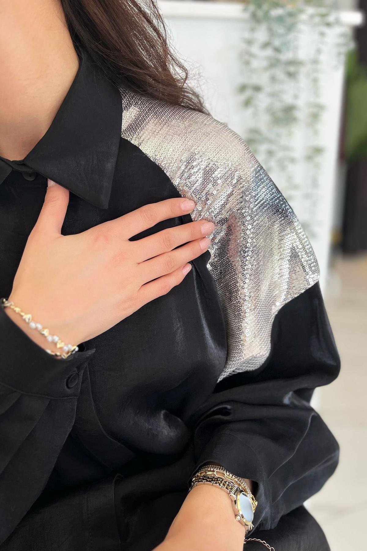 Nuss Payet Detay Pantolonlu Takım 1032 Siyah 