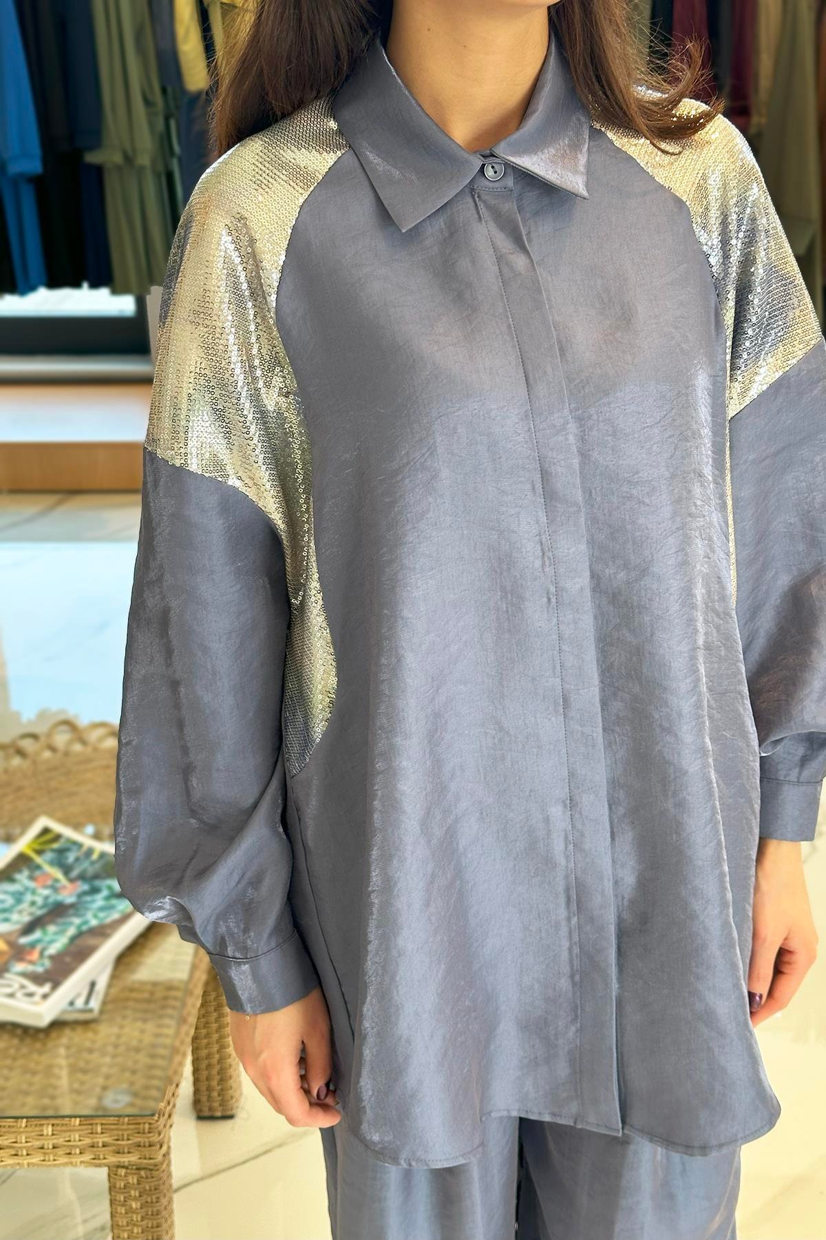 Nuss Payet Detay Pantolonlu Takım 1032 İndigo