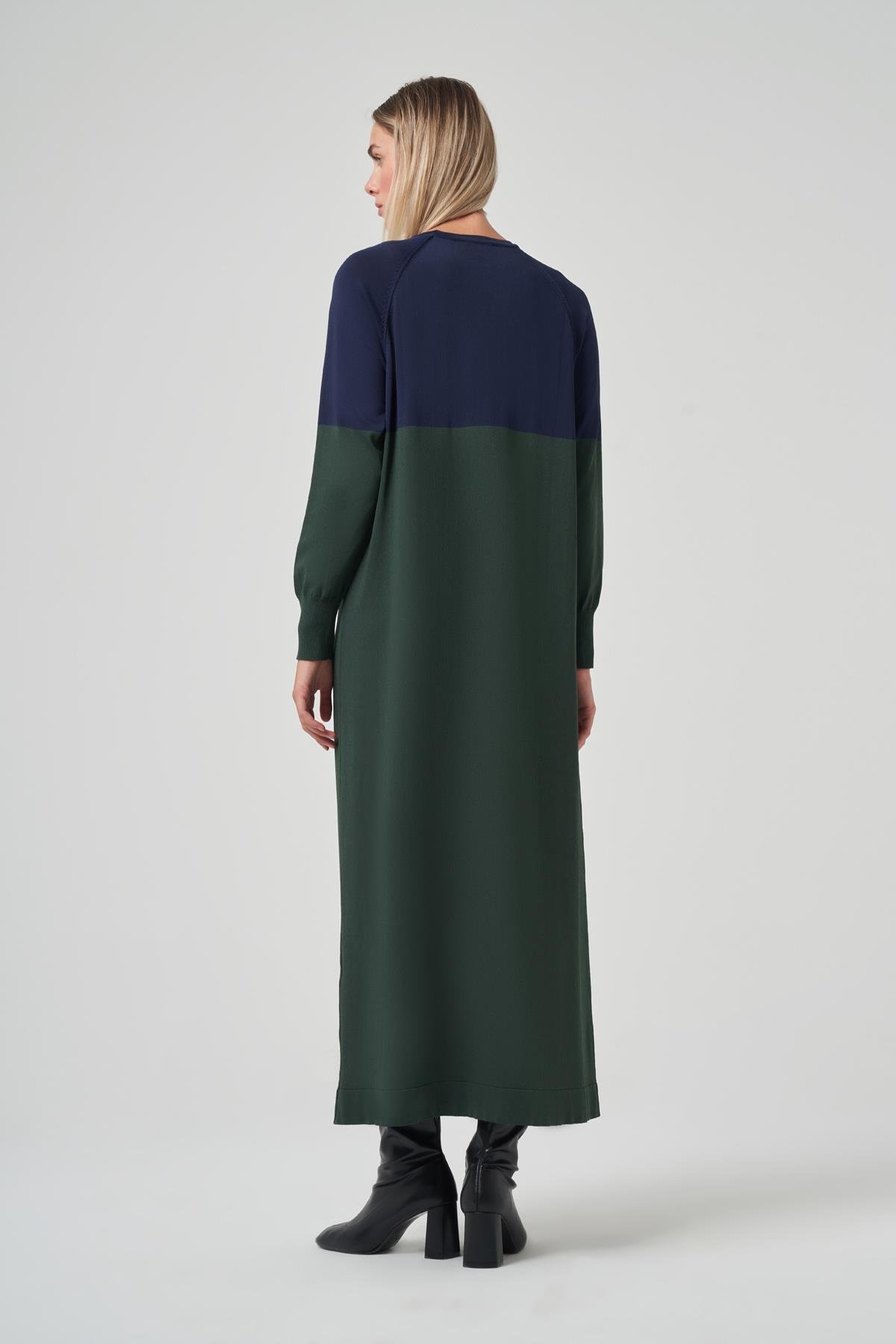 Nuss Renk Geçişli Triko Elbise 508 Yeşil