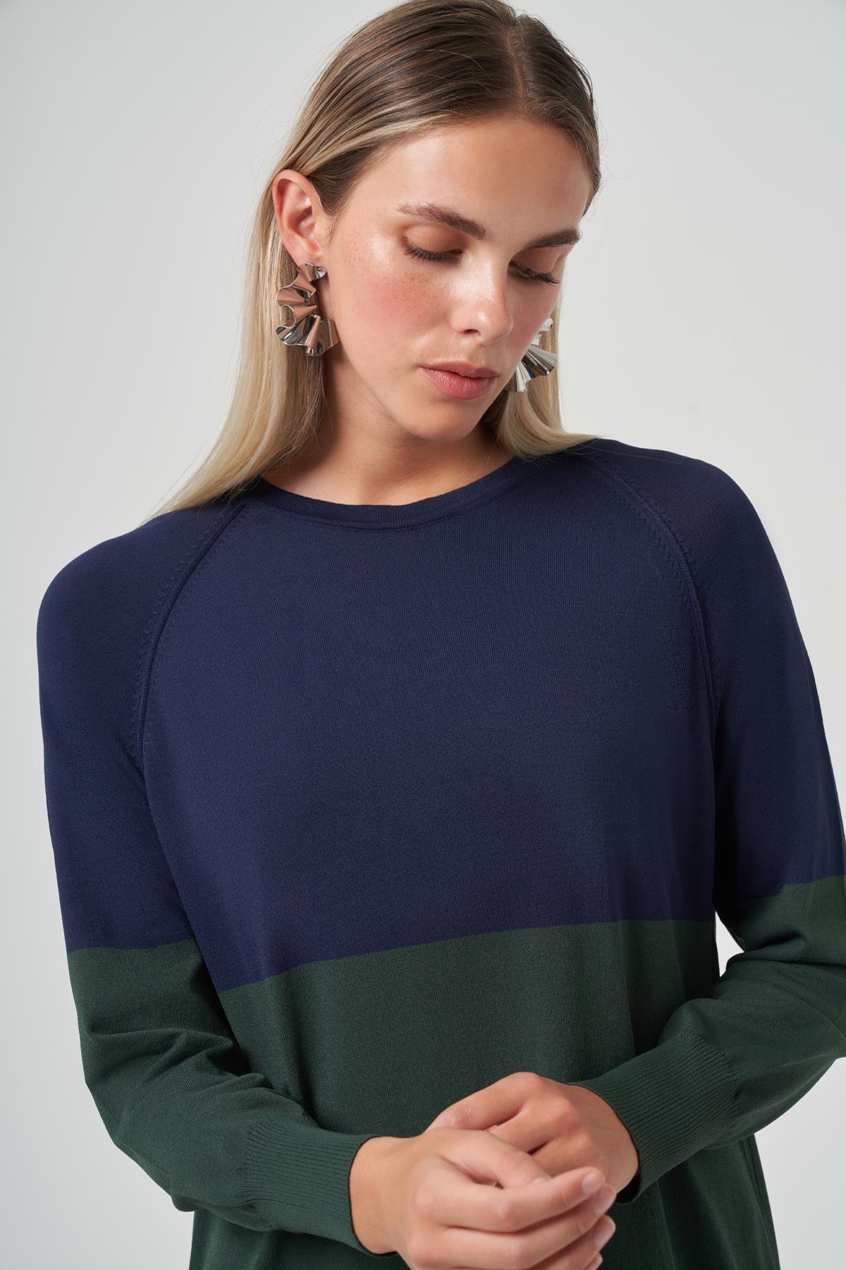 Nuss Renk Geçişli Triko Elbise 508 Yeşil