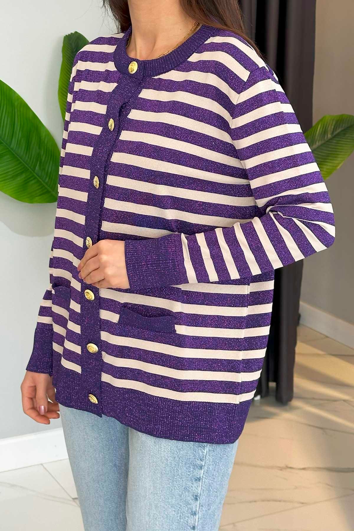 Nuss Sim Detay Hırka 306 Mor