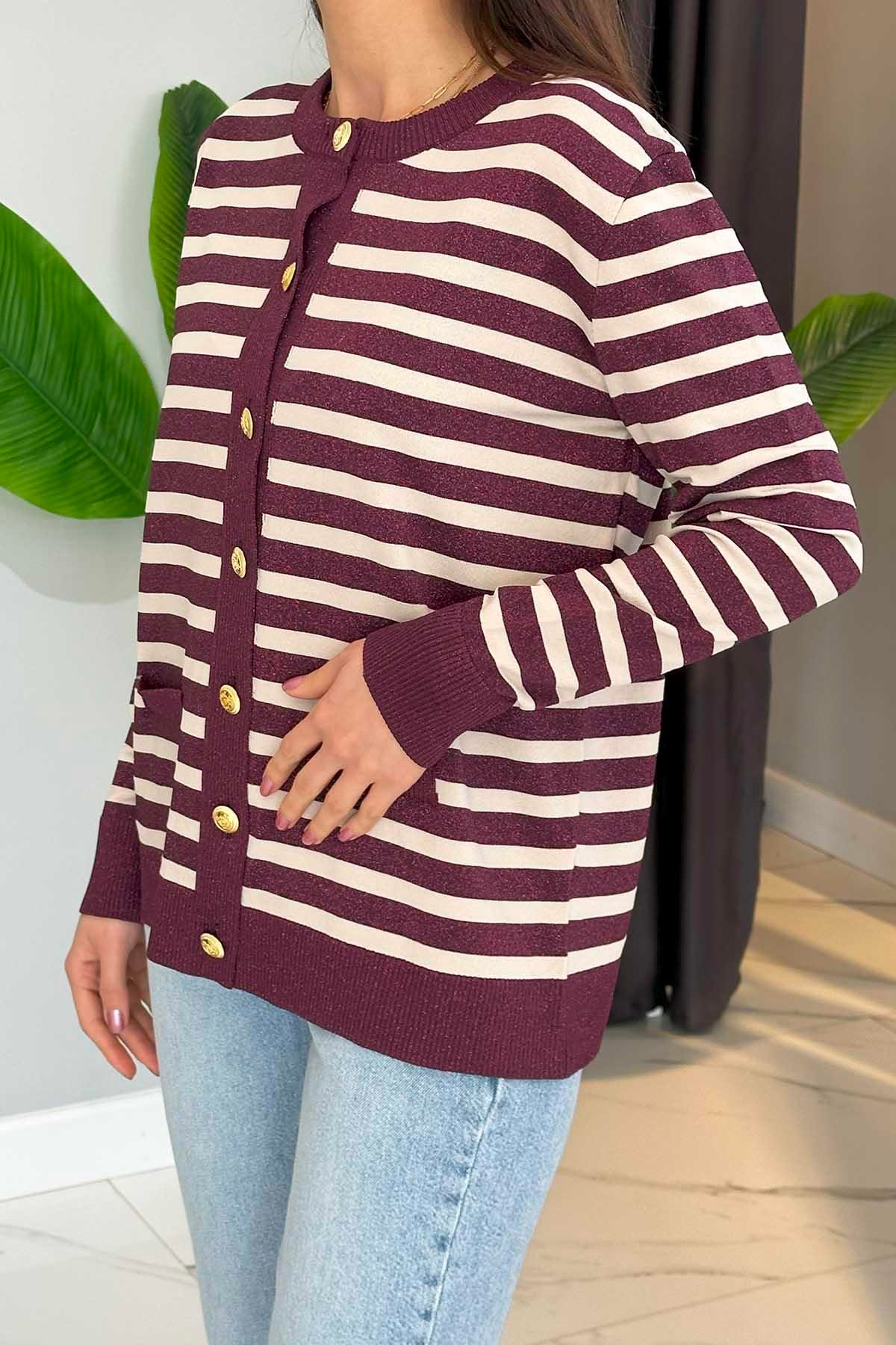 Nuss Sim Detay Hırka 306 Mürdüm