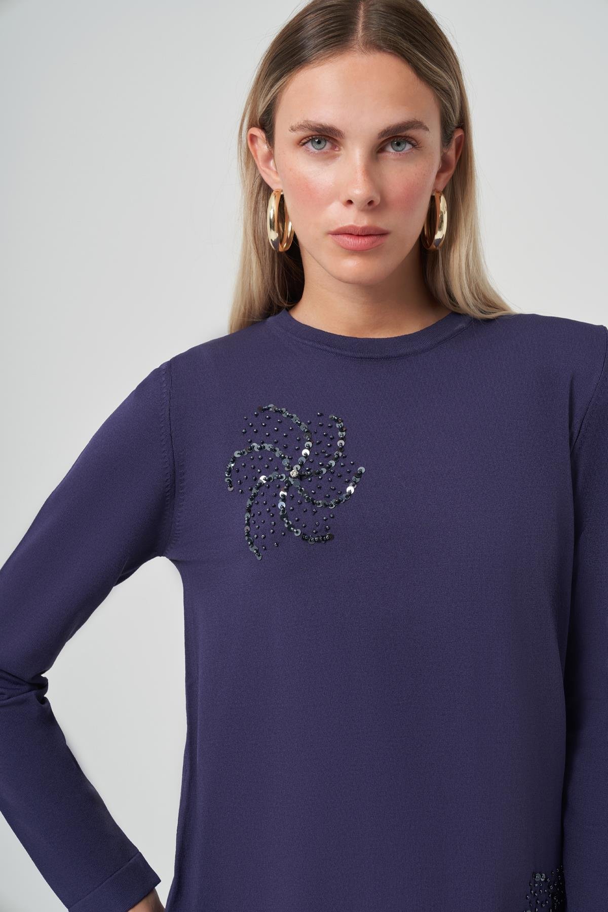 Nuss Taş Detay Etekli Triko Takım 1352 Lacivert