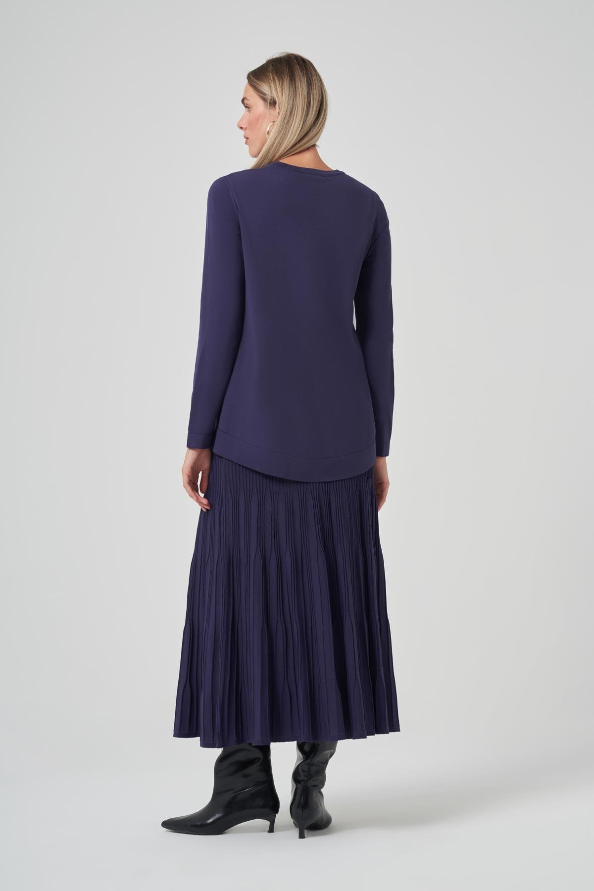 Nuss Taş Detay Etekli Triko Takım 1352 Lacivert