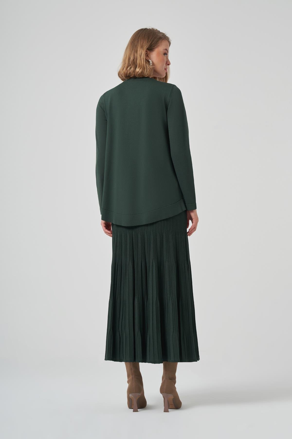 Nuss Taş Detay Etekli Triko Takım 1352 Çam Yeşil