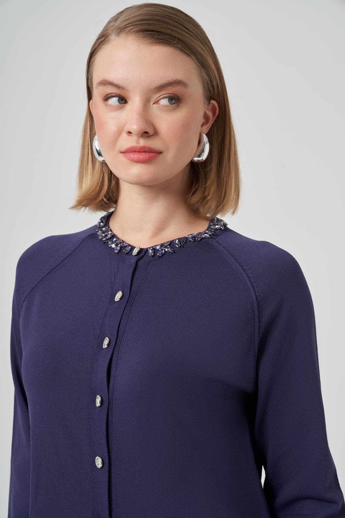 Nuss Taş Detay Hırka 300-T Lacivert