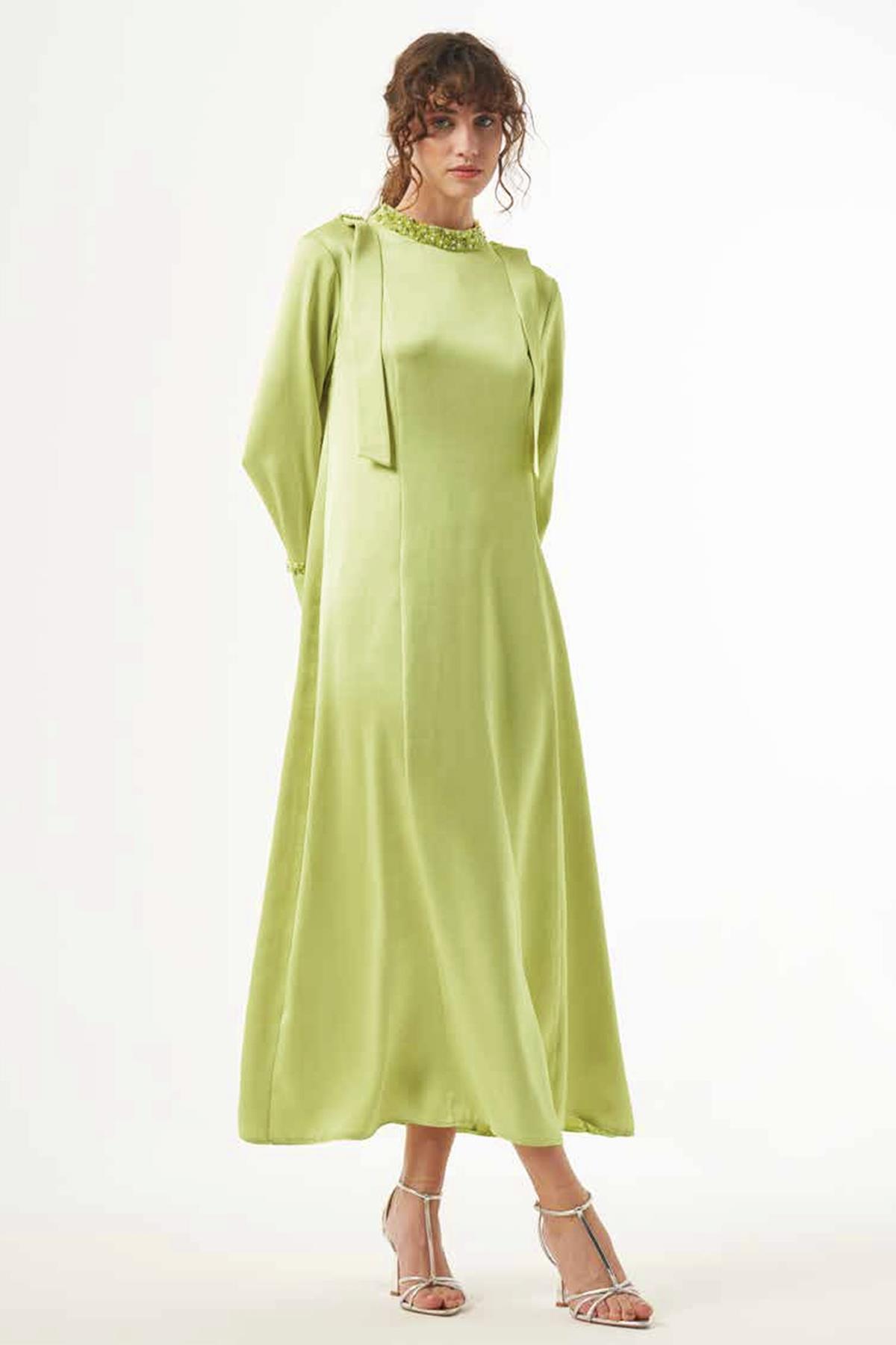 Nuss Taş Detaylı Elbise 2015 Fıstık Yeşili