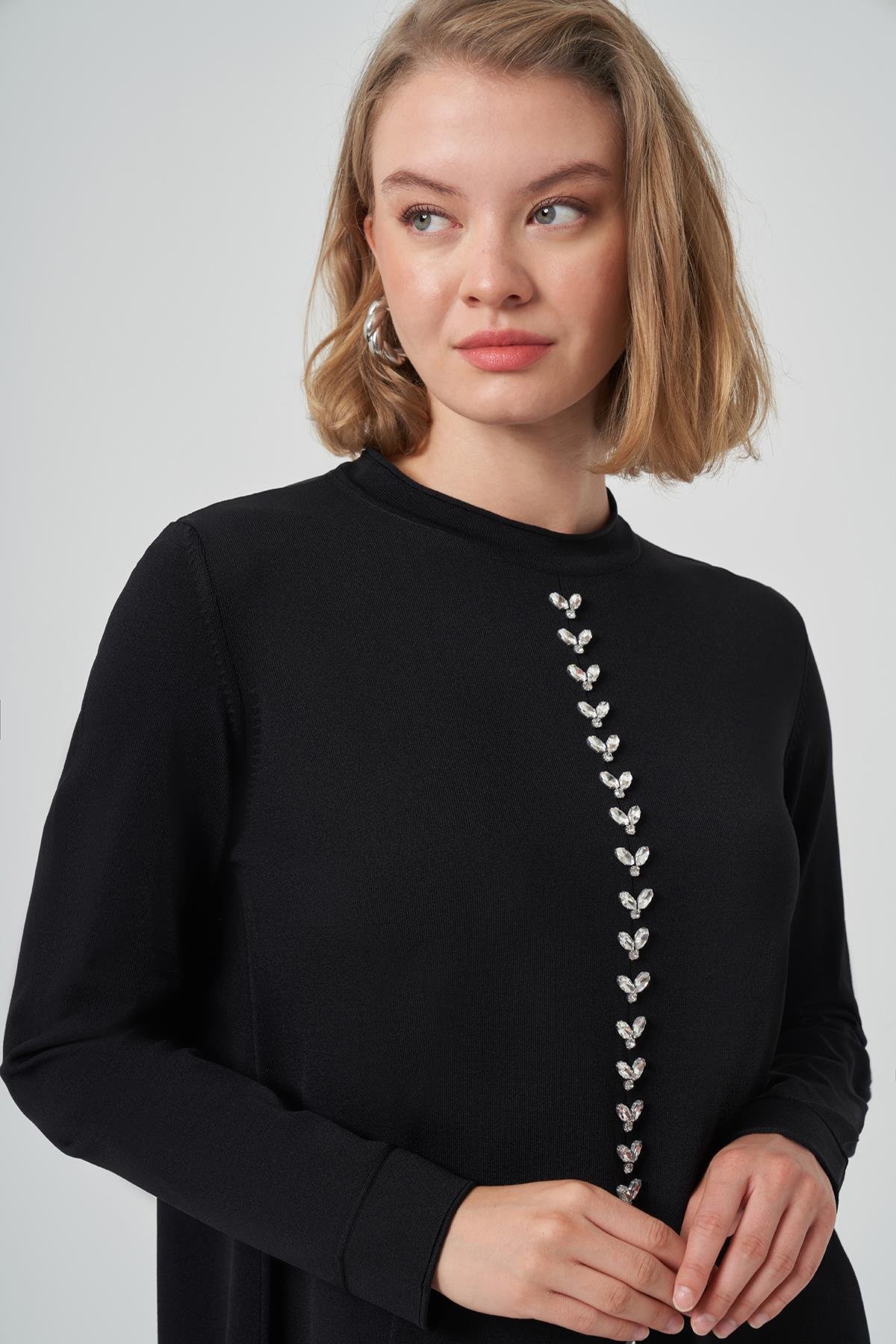 Nuss Taş İşleme Detay Triko Takım 1351  Siyah