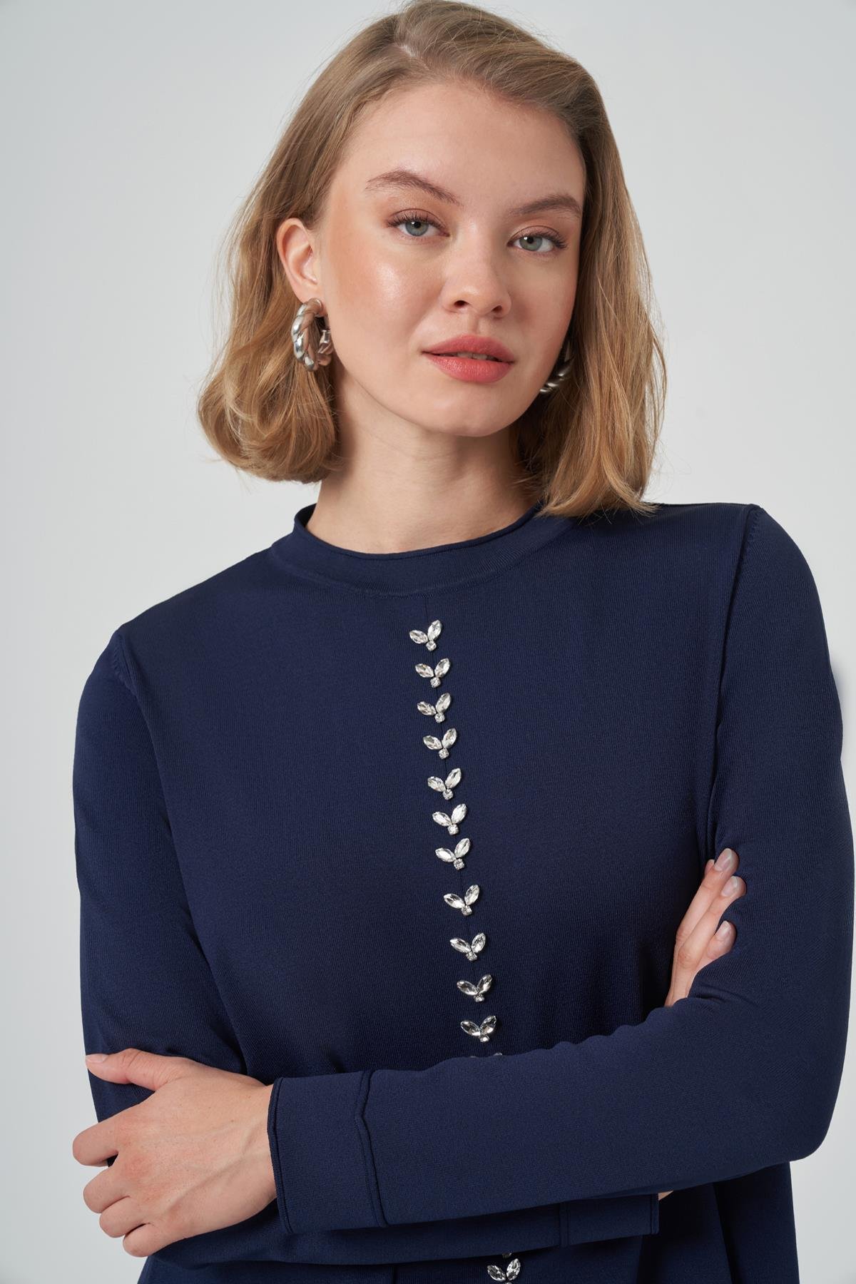 Nuss Taş İşleme Detay Triko Takım 1351  Lacivert