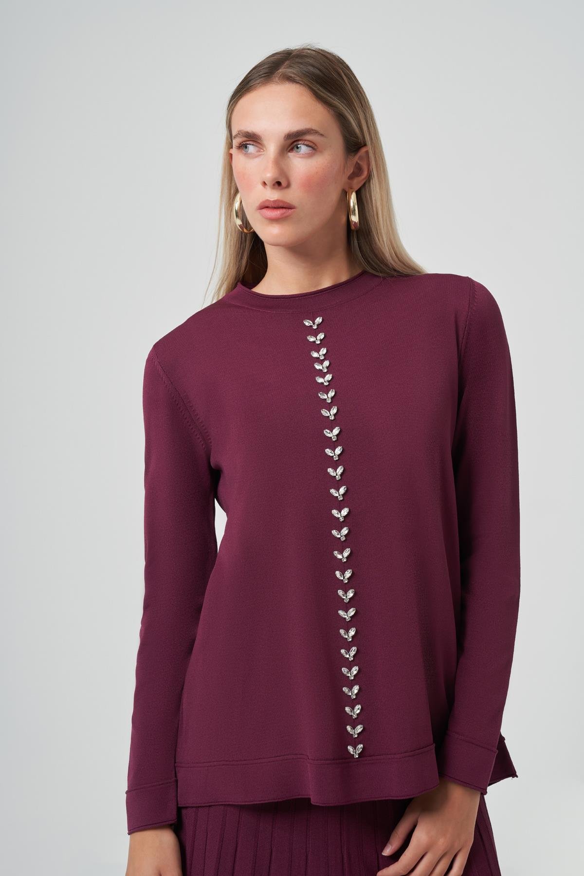 Nuss Taş İşleme Detay Triko Takım 1351 Bordo