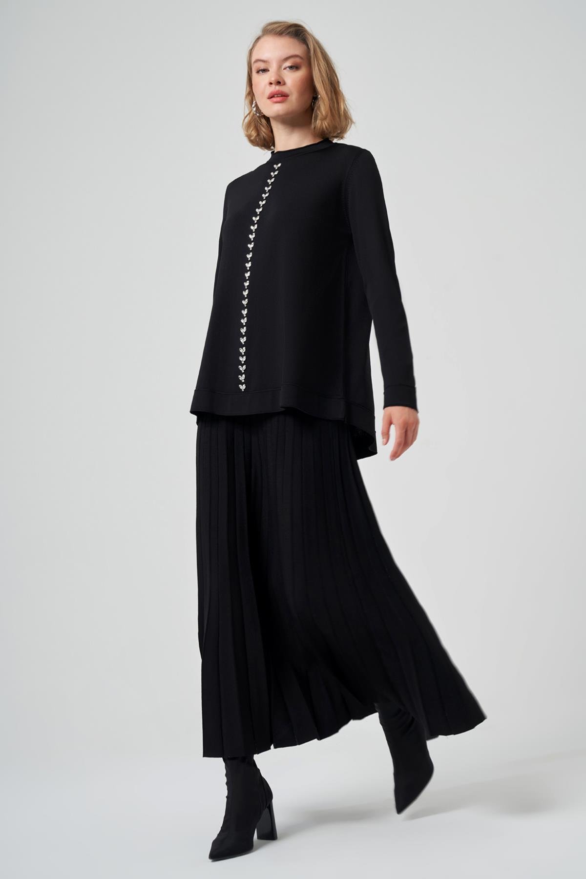 Nuss Taş İşleme Detay Triko Takım 1351  Siyah