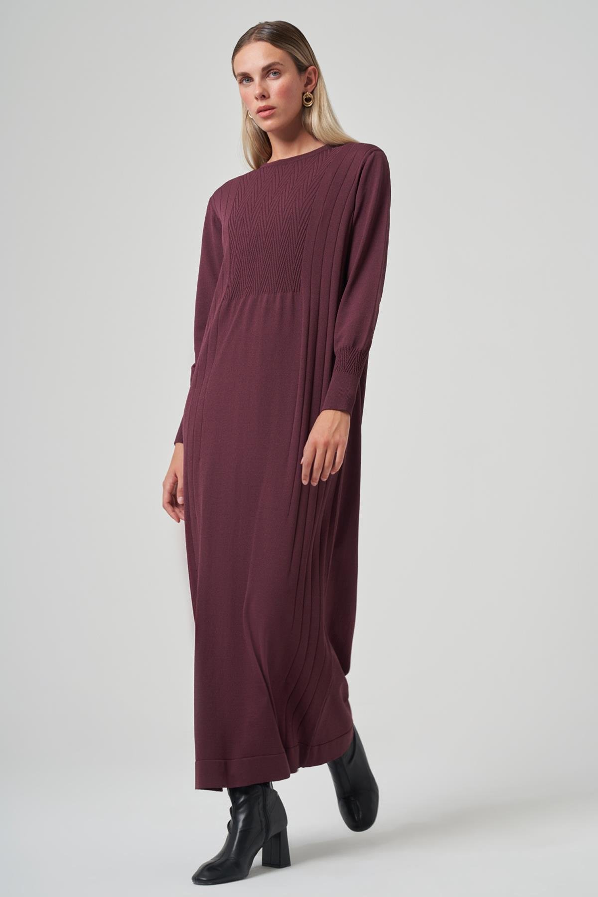 Nuss Triko Elbise 509 Bordo