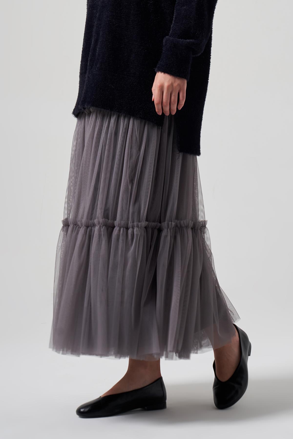 Nuss Tül Tütü Etek 8005 Gri