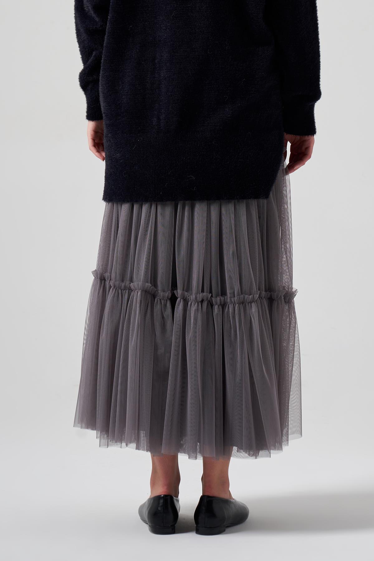 Nuss Tül Tütü Etek 8005 Gri